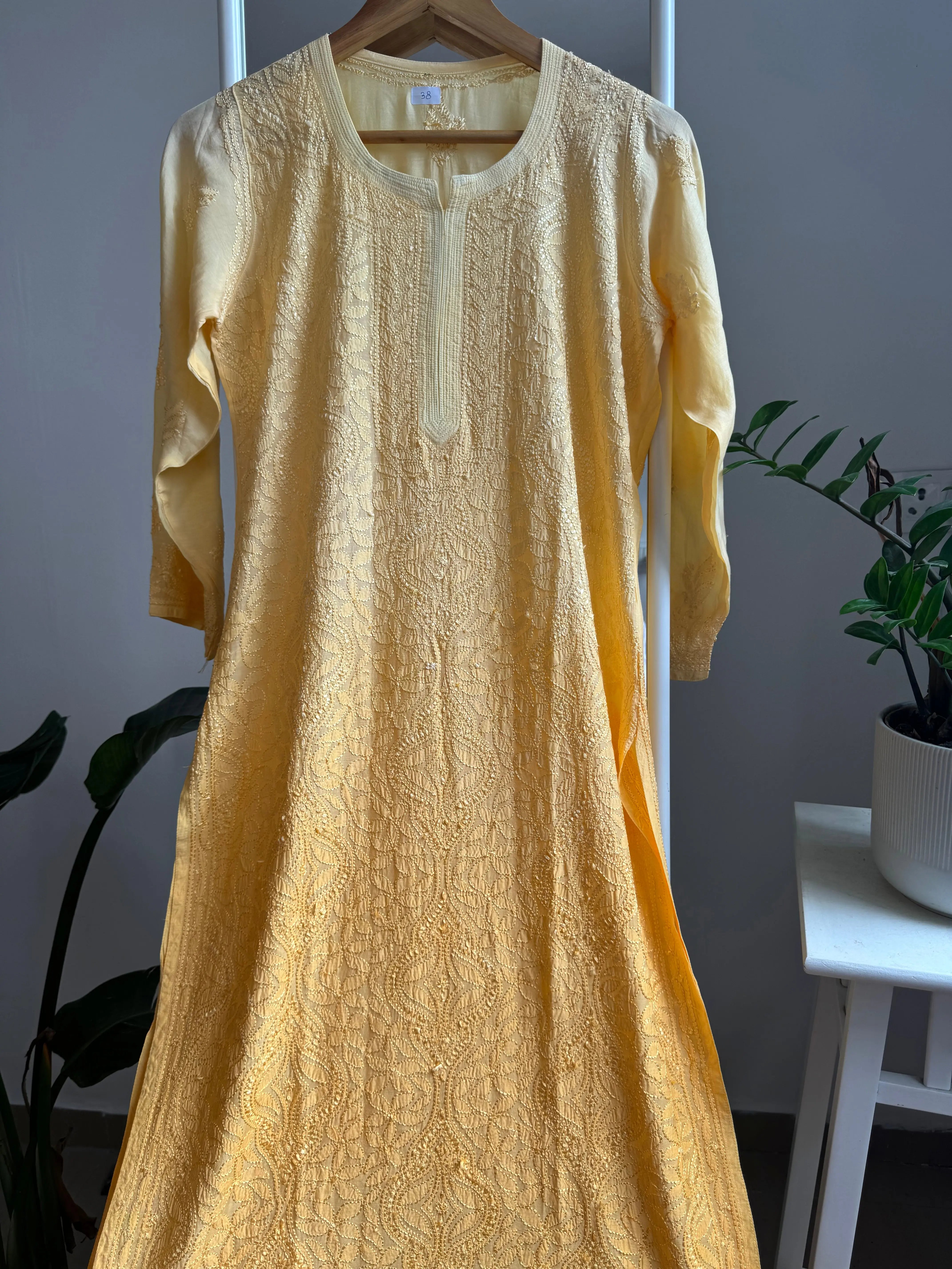 Muslin Chikankari Kurti - Yellow Ombre ARIAA CHIKANKARI 