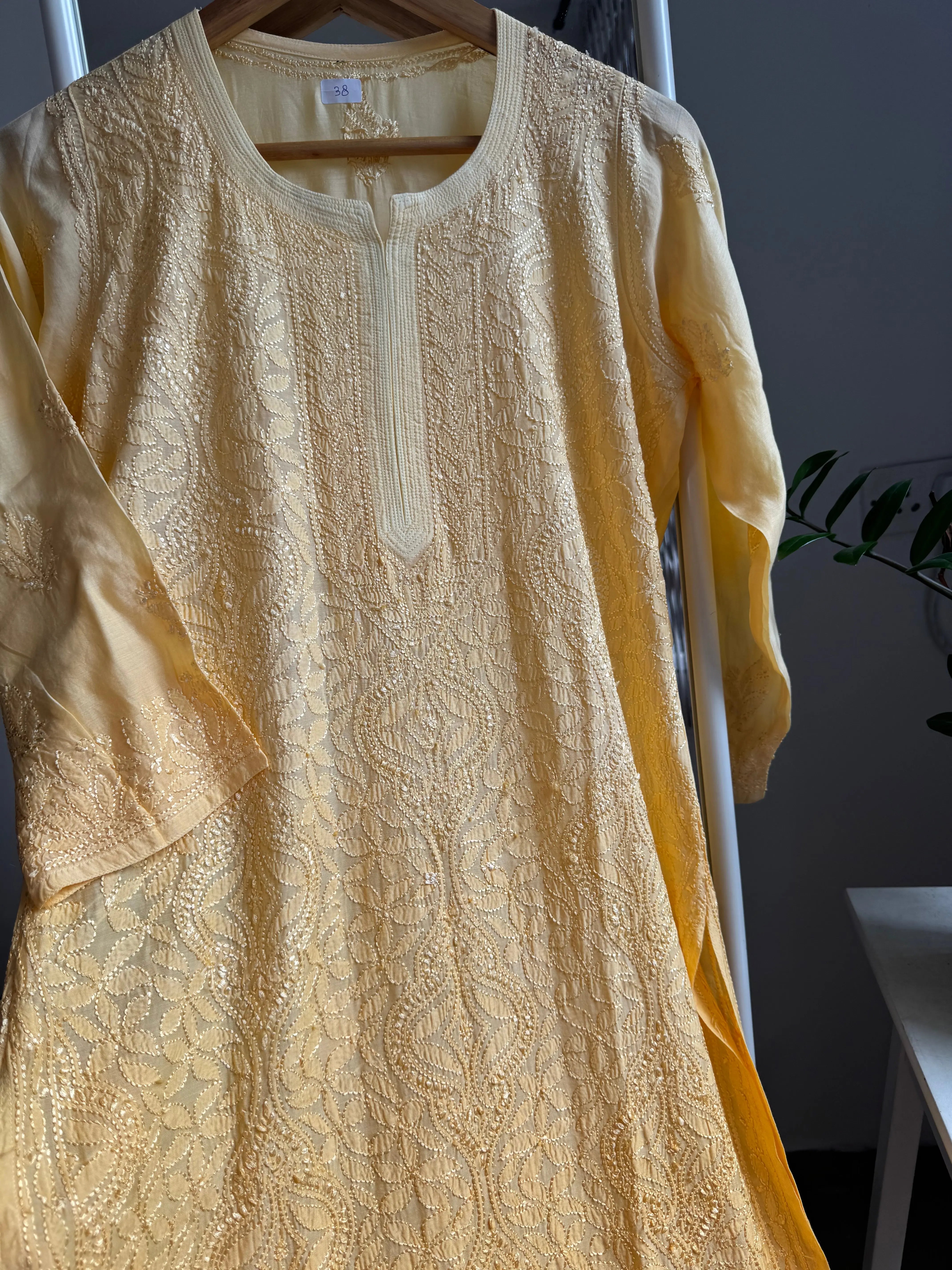 Muslin Chikankari Kurti - Yellow Ombre ARIAA CHIKANKARI 