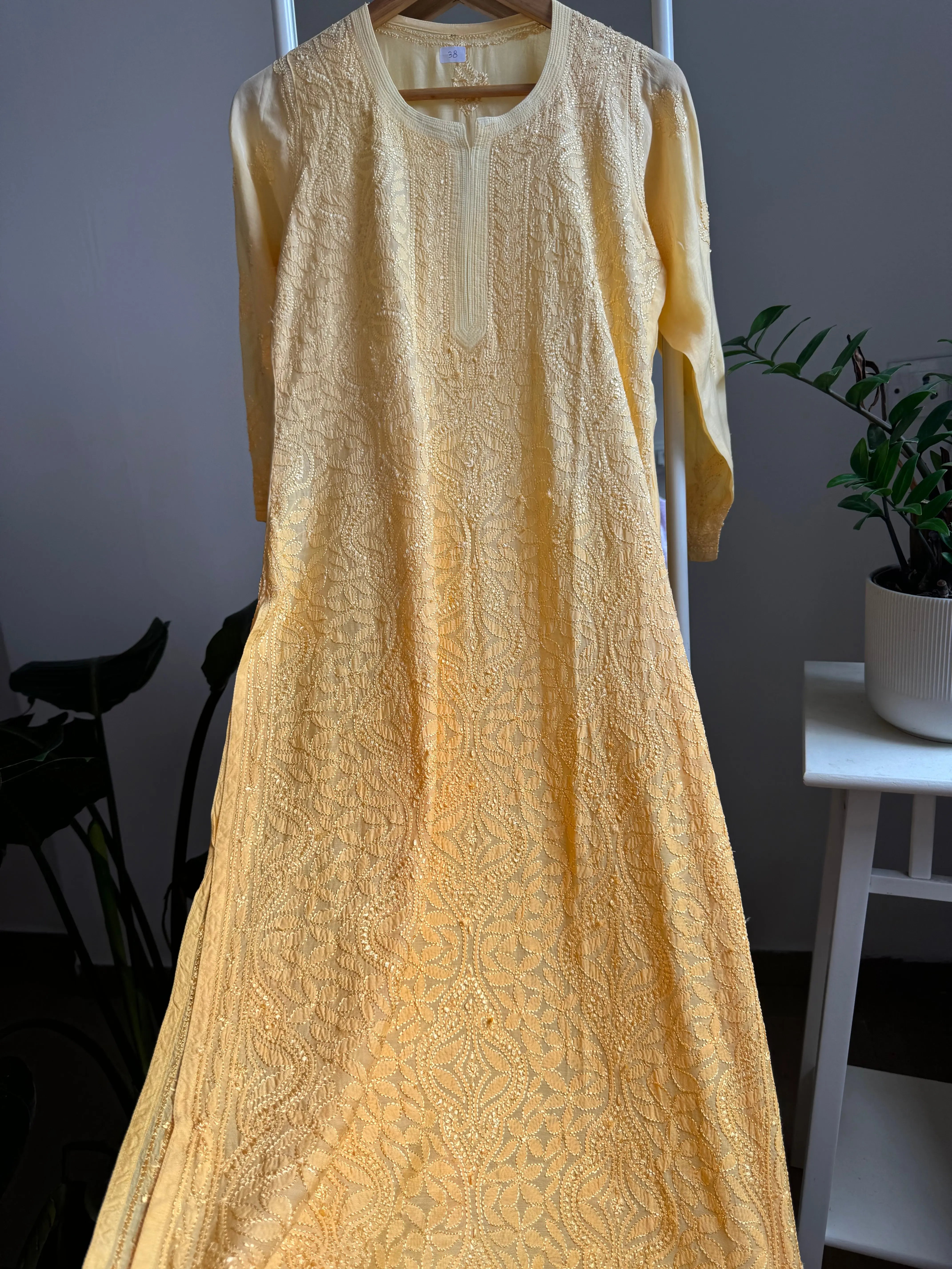 Muslin Chikankari Kurti - Yellow Ombre ARIAA CHIKANKARI 