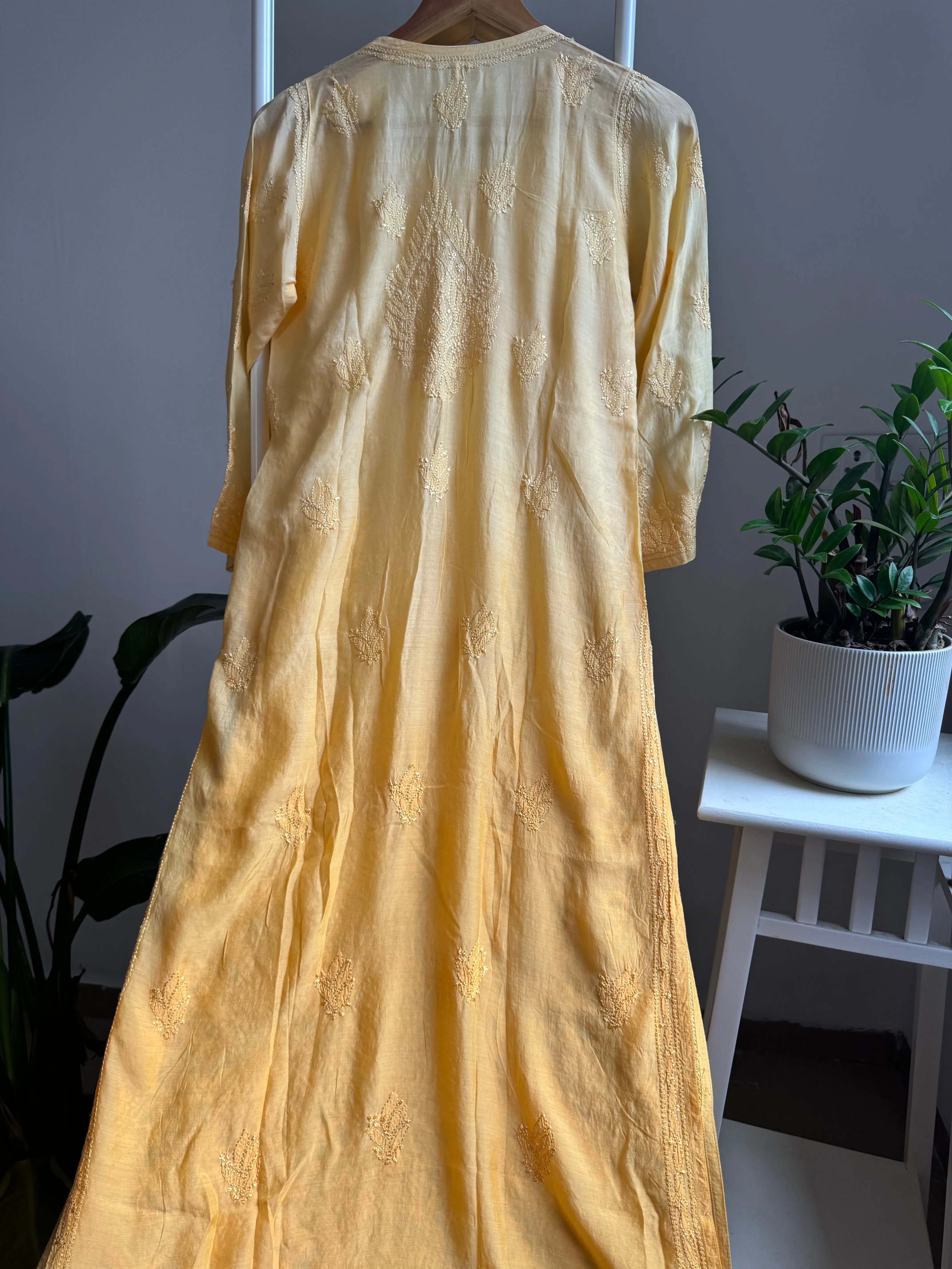 Muslin Chikankari Kurti - Yellow Ombre ARIAA CHIKANKARI 