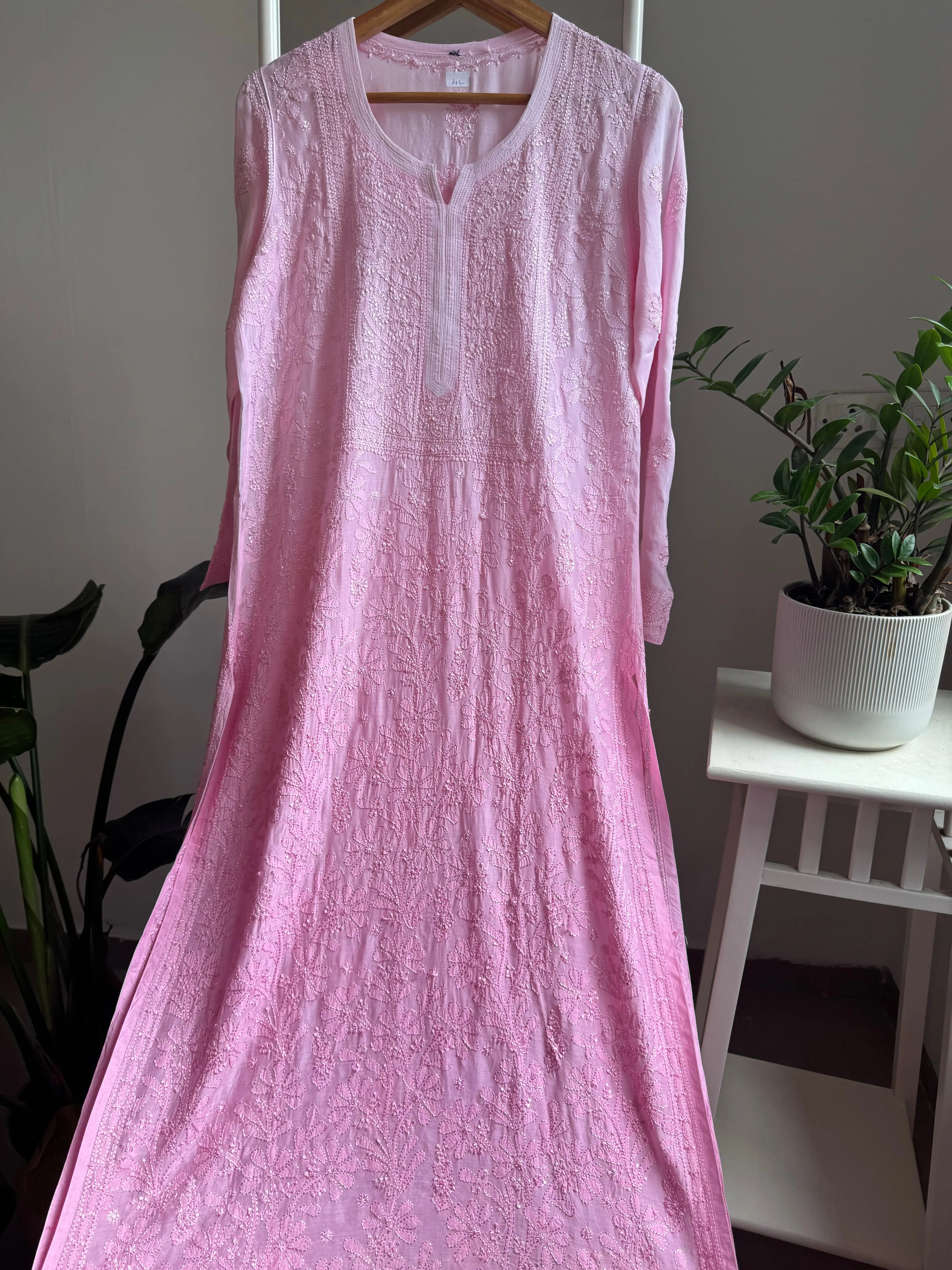 Muslin Chikankari Kurti - Pink Ombre ARIAA CHIKANKARI 