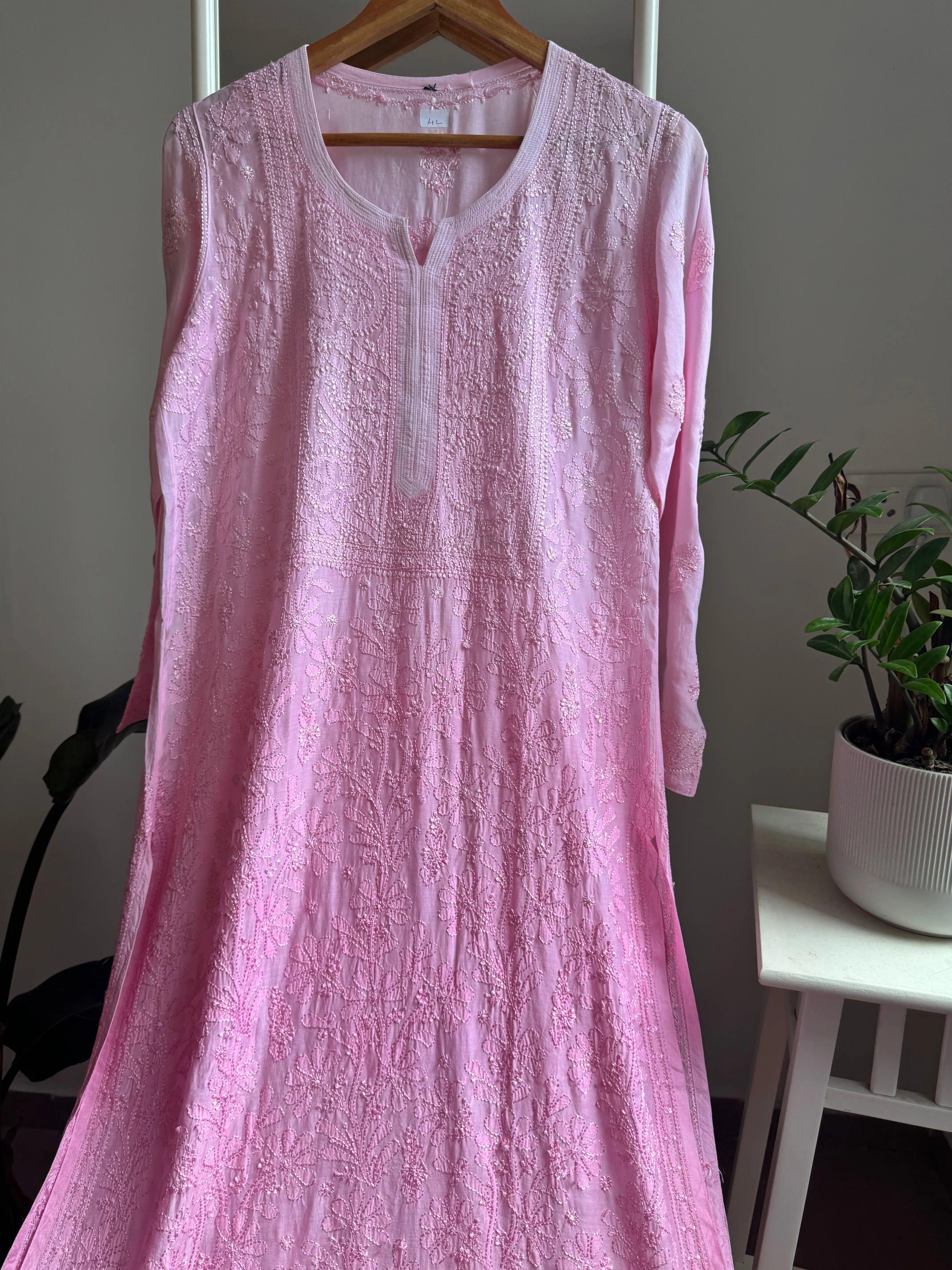 Muslin Chikankari Kurti - Pink Ombre ARIAA CHIKANKARI 