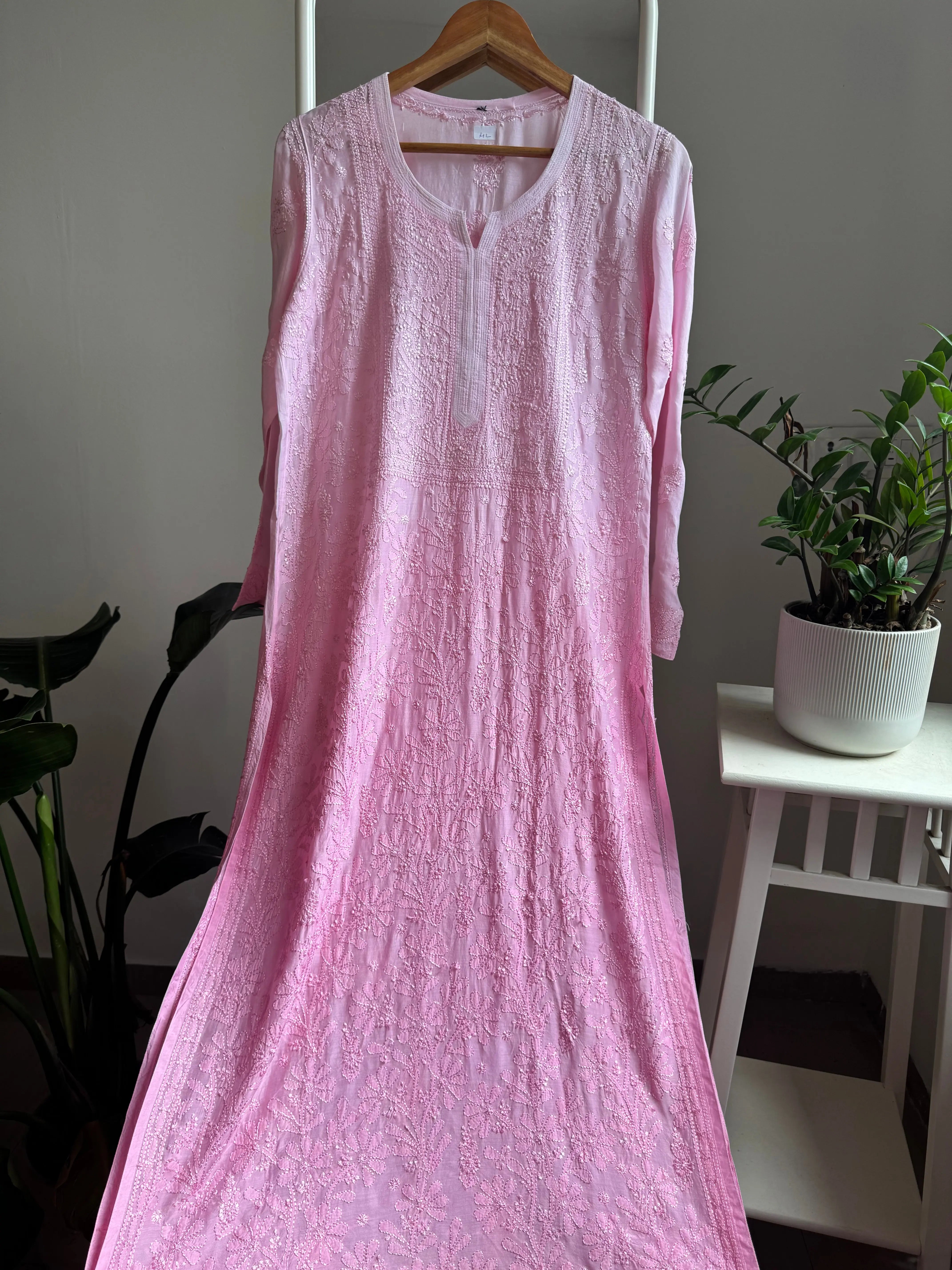 Muslin Chikankari Kurti - Pink Ombre ARIAA CHIKANKARI 