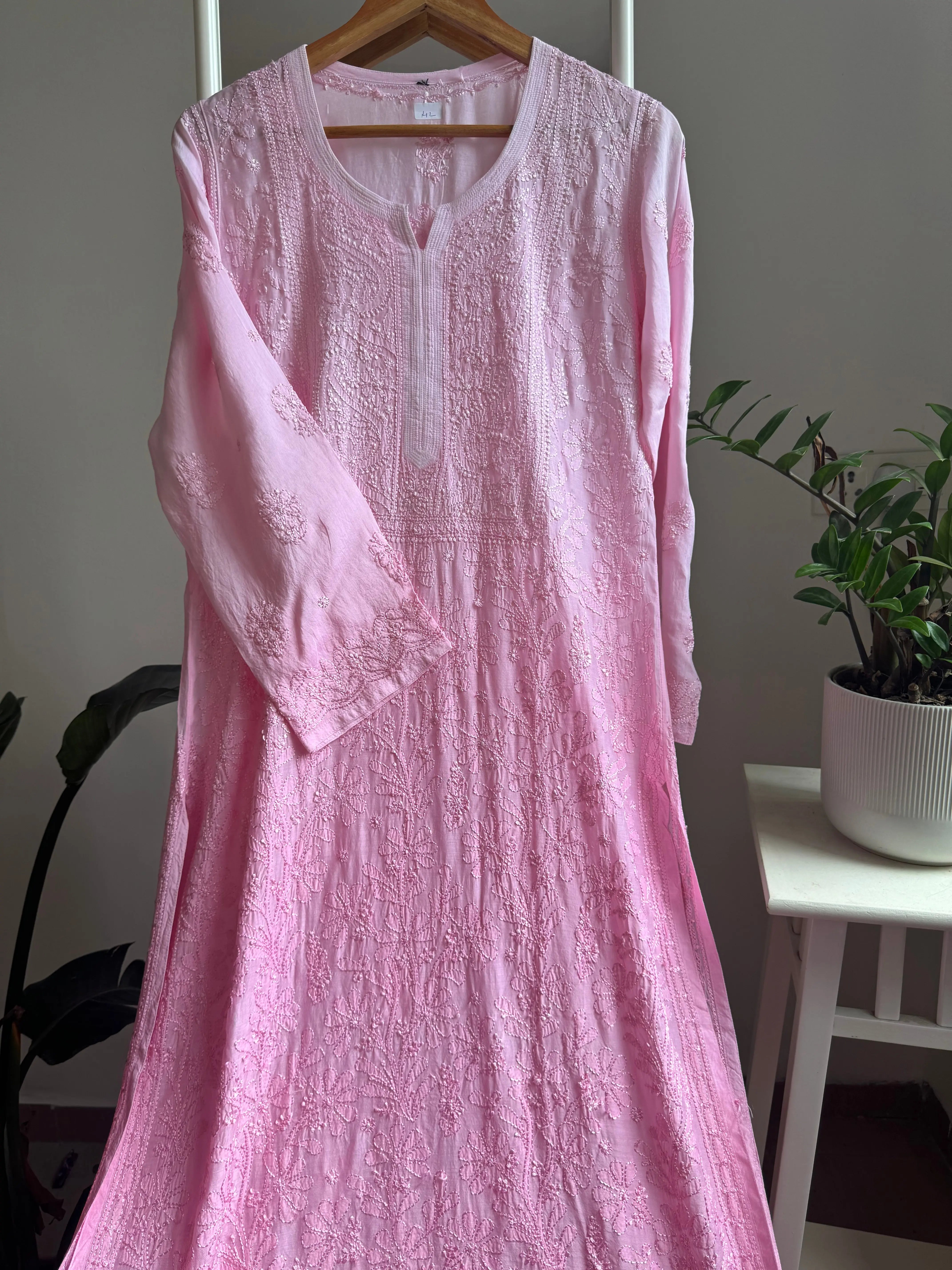 Muslin Chikankari Kurti - Pink Ombre ARIAA CHIKANKARI 