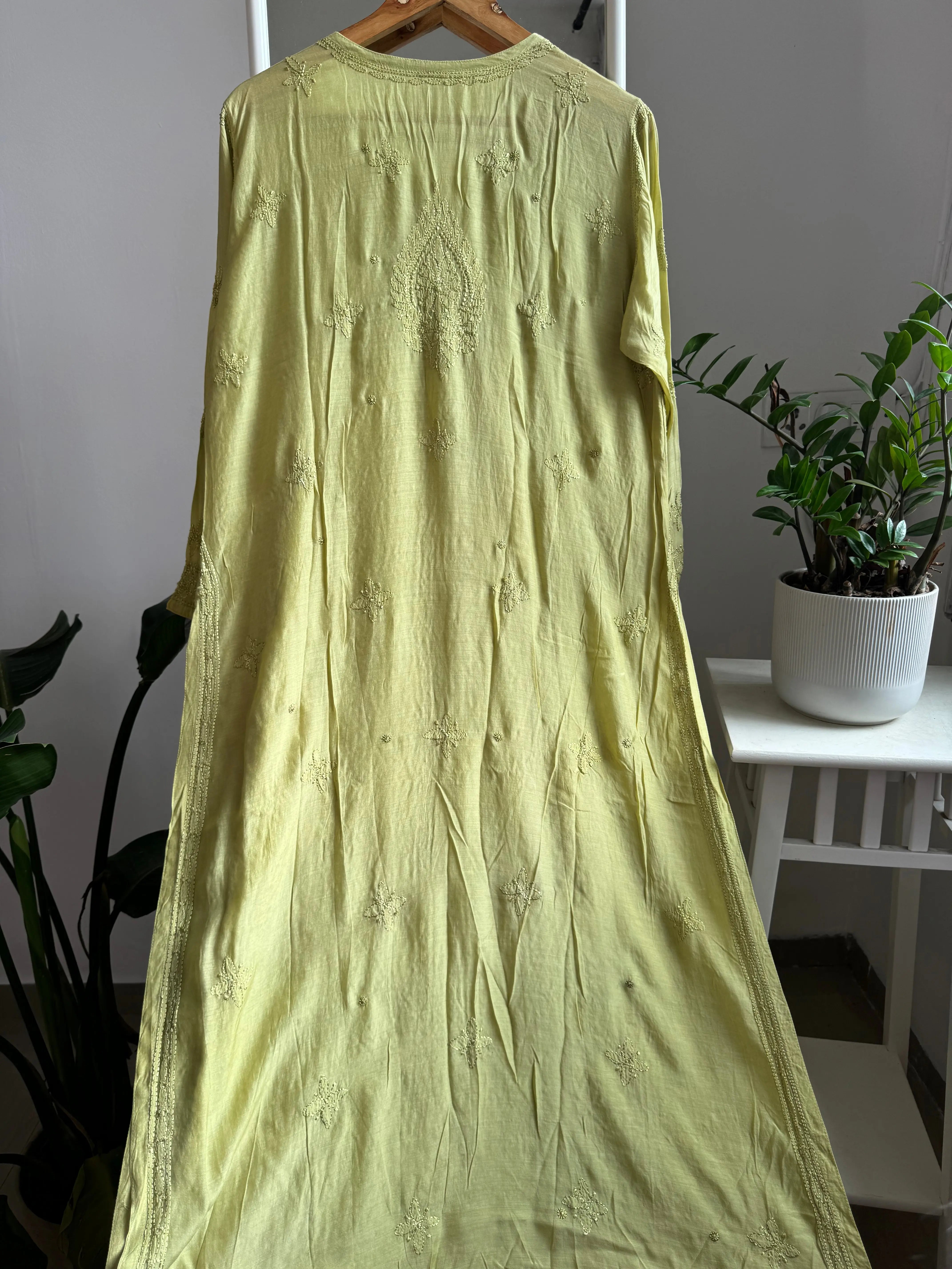 Muslin Chikankari Kurti - Mehndi Green ARIAA CHIKANKARI 