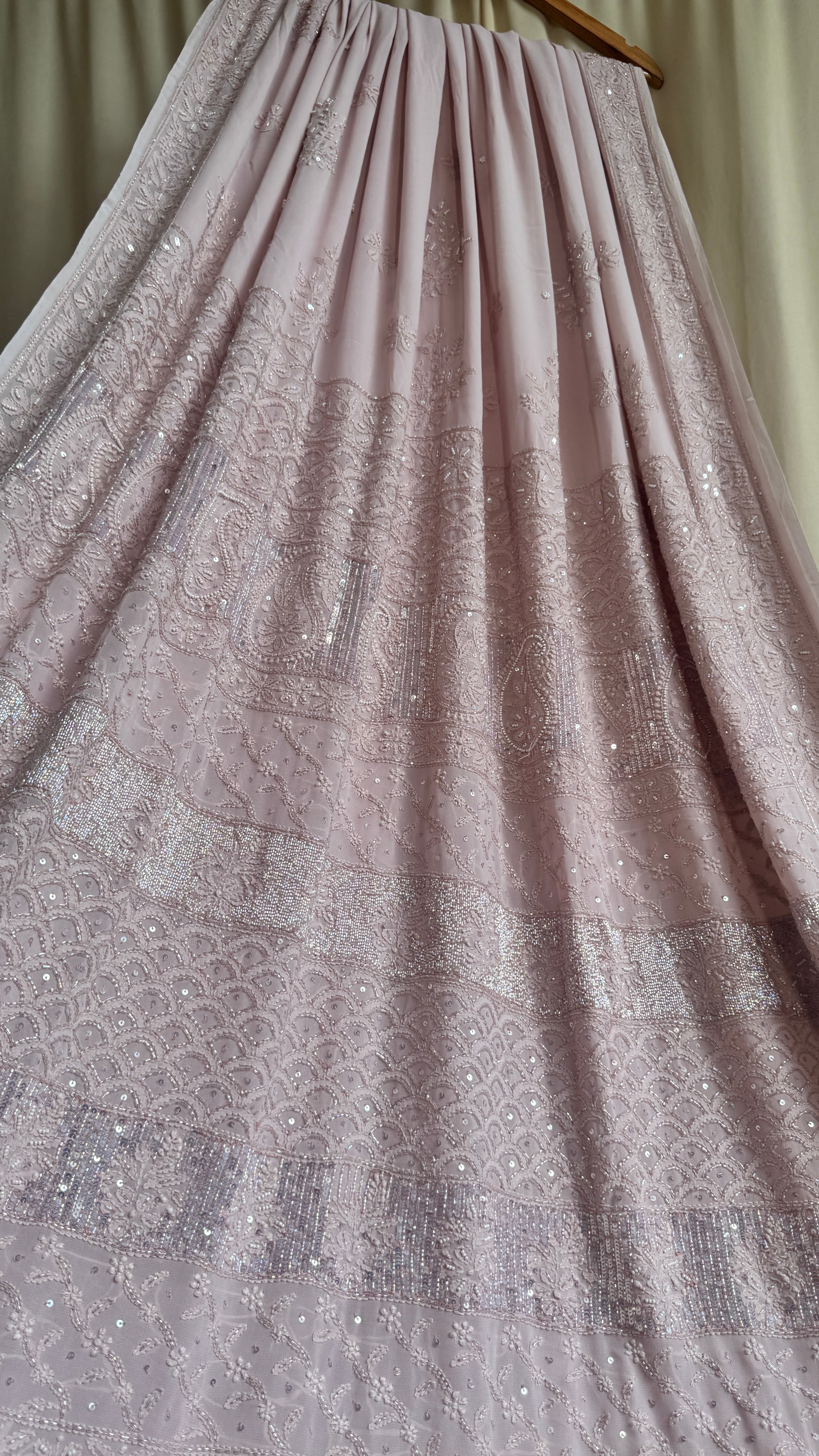 Viscose Rose Pink Chikankari saree with Pearl embellishments