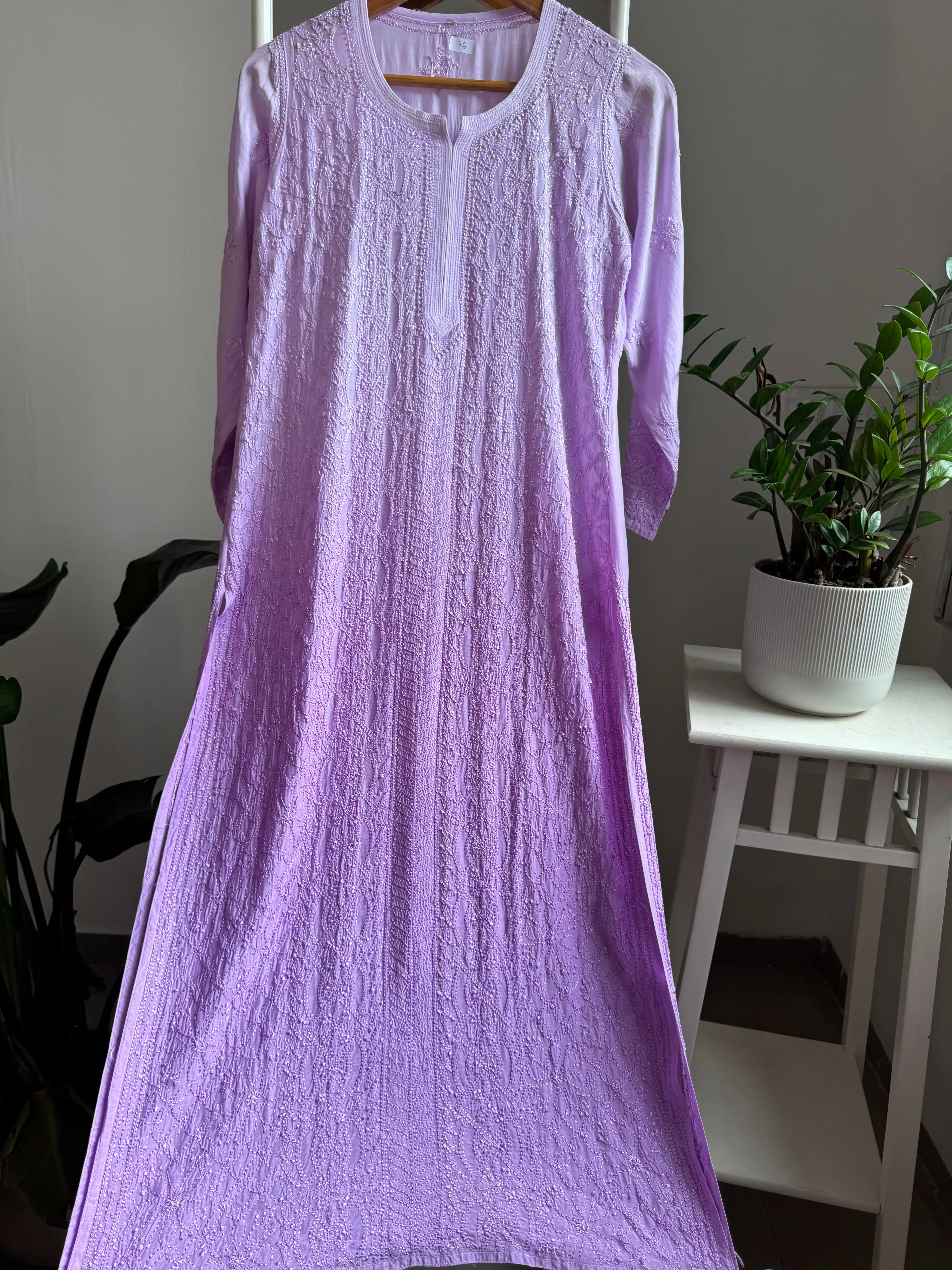 Muslin Chikankari Kurti - Lavander Ombre ARIAA CHIKANKARI 