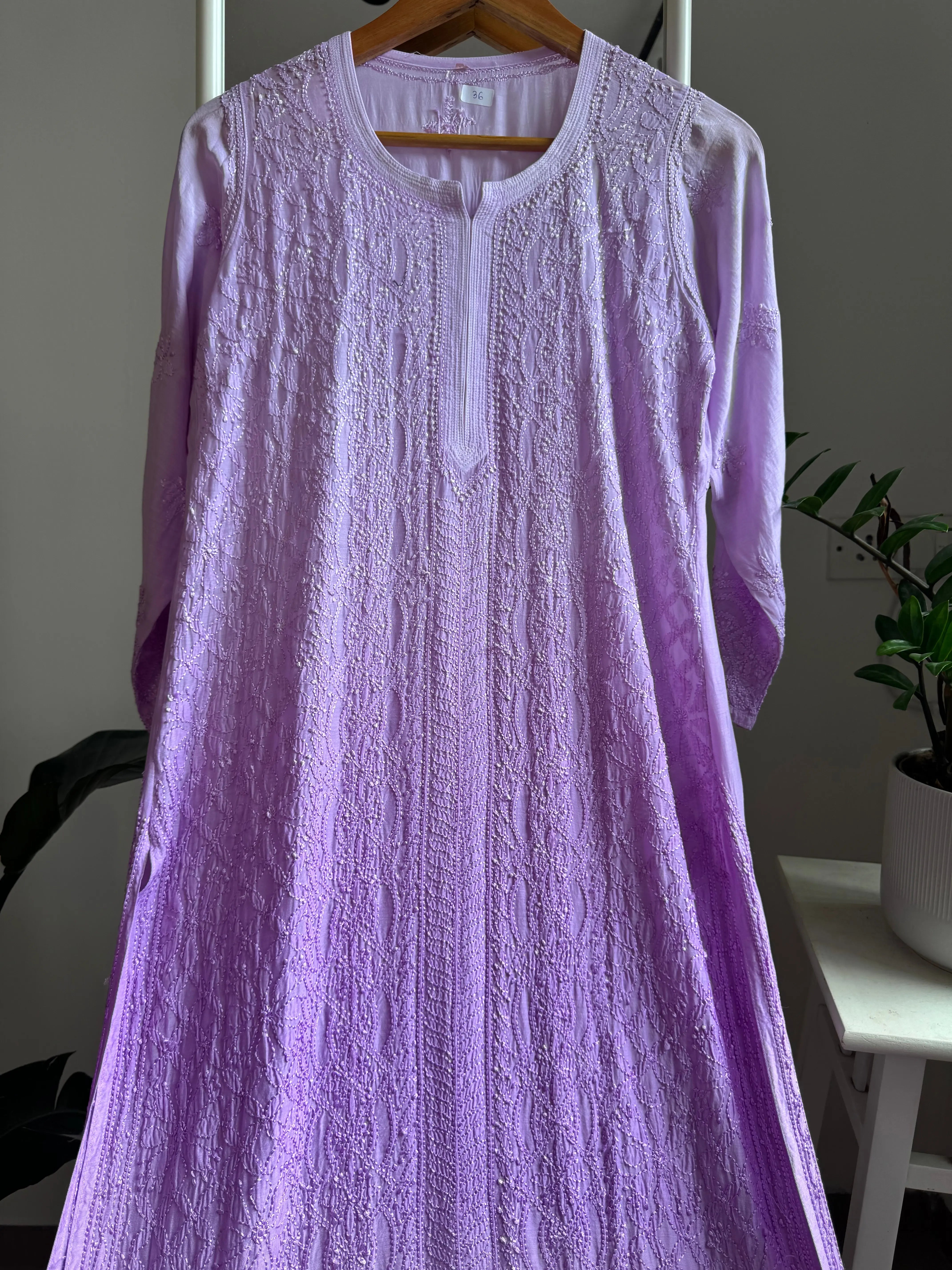 Muslin Chikankari Kurti - Lavander Ombre ARIAA CHIKANKARI 