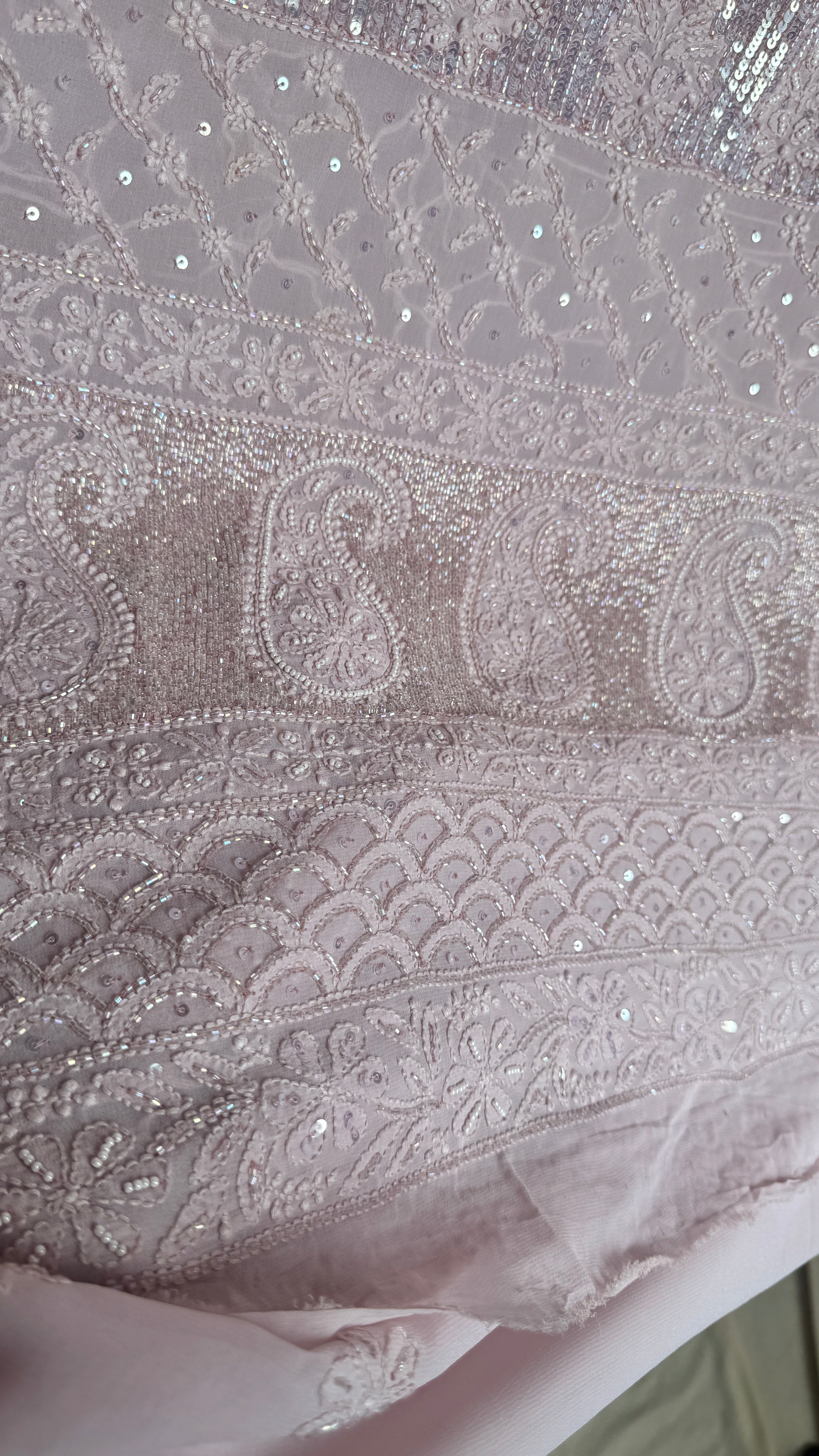 Viscose Rose Pink Chikankari saree with Pearl embellishments