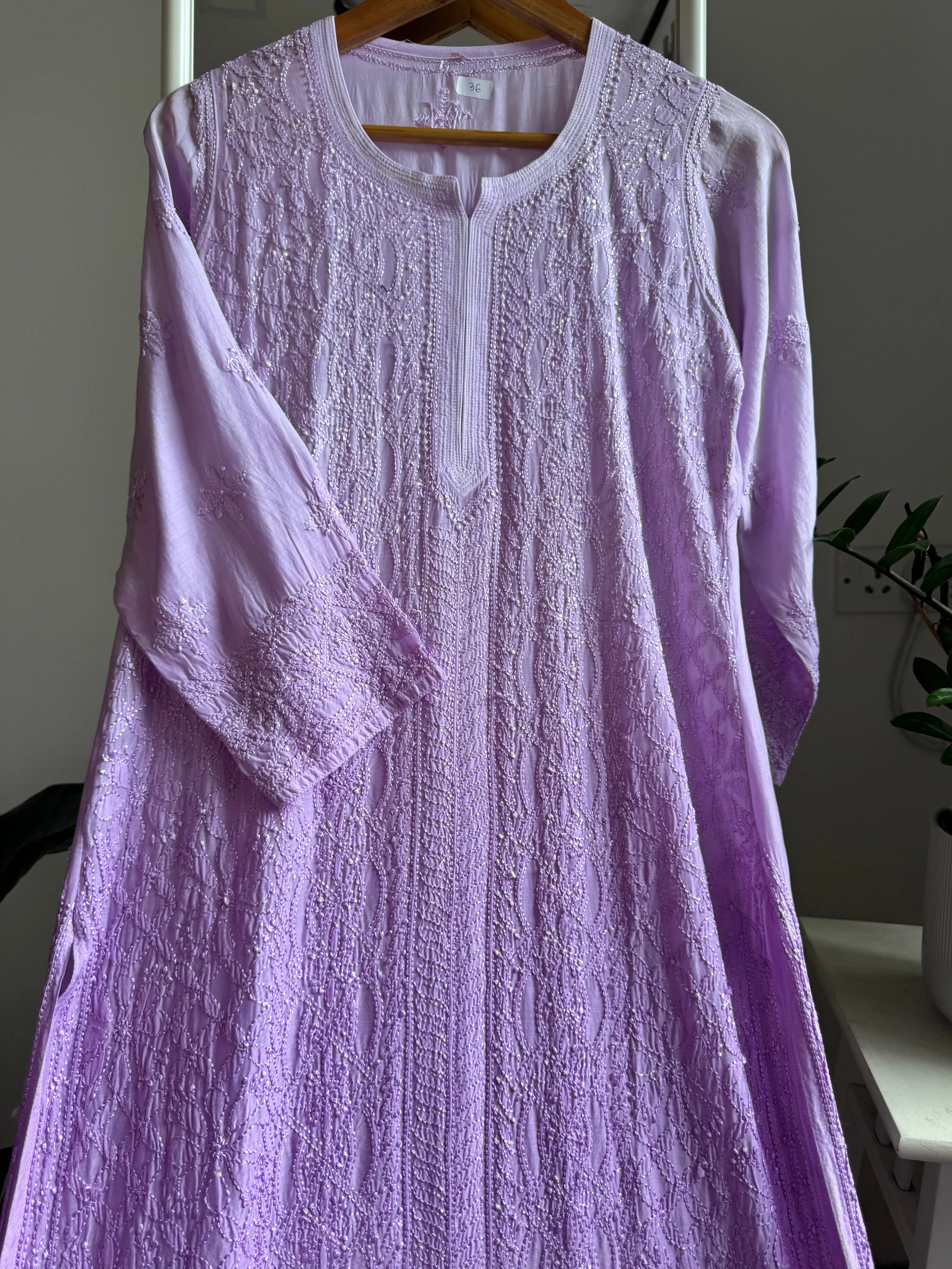 Muslin Chikankari Kurti - Lavander Ombre ARIAA CHIKANKARI 