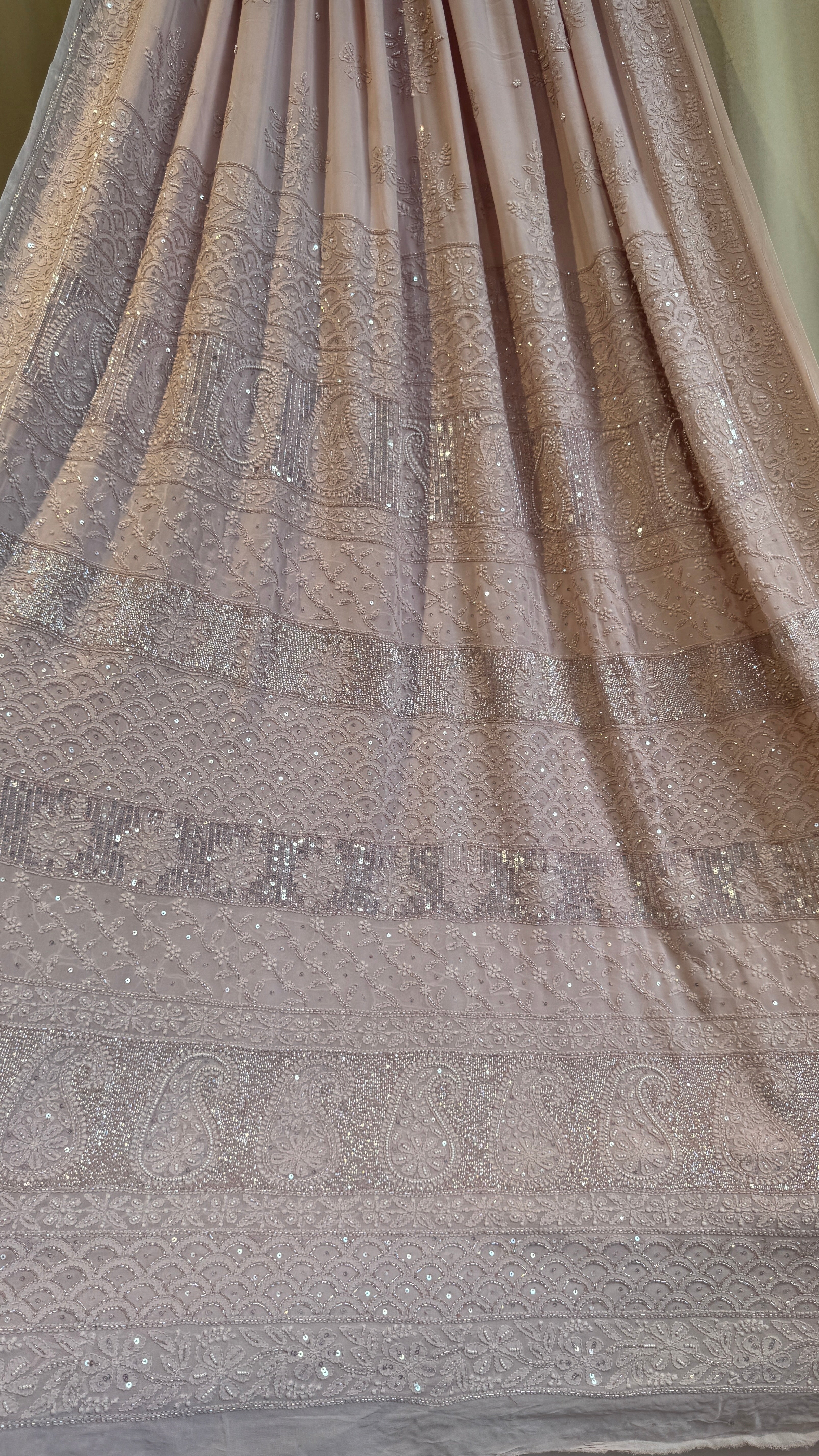 Viscose Rose Pink Chikankari saree with Pearl embellishments