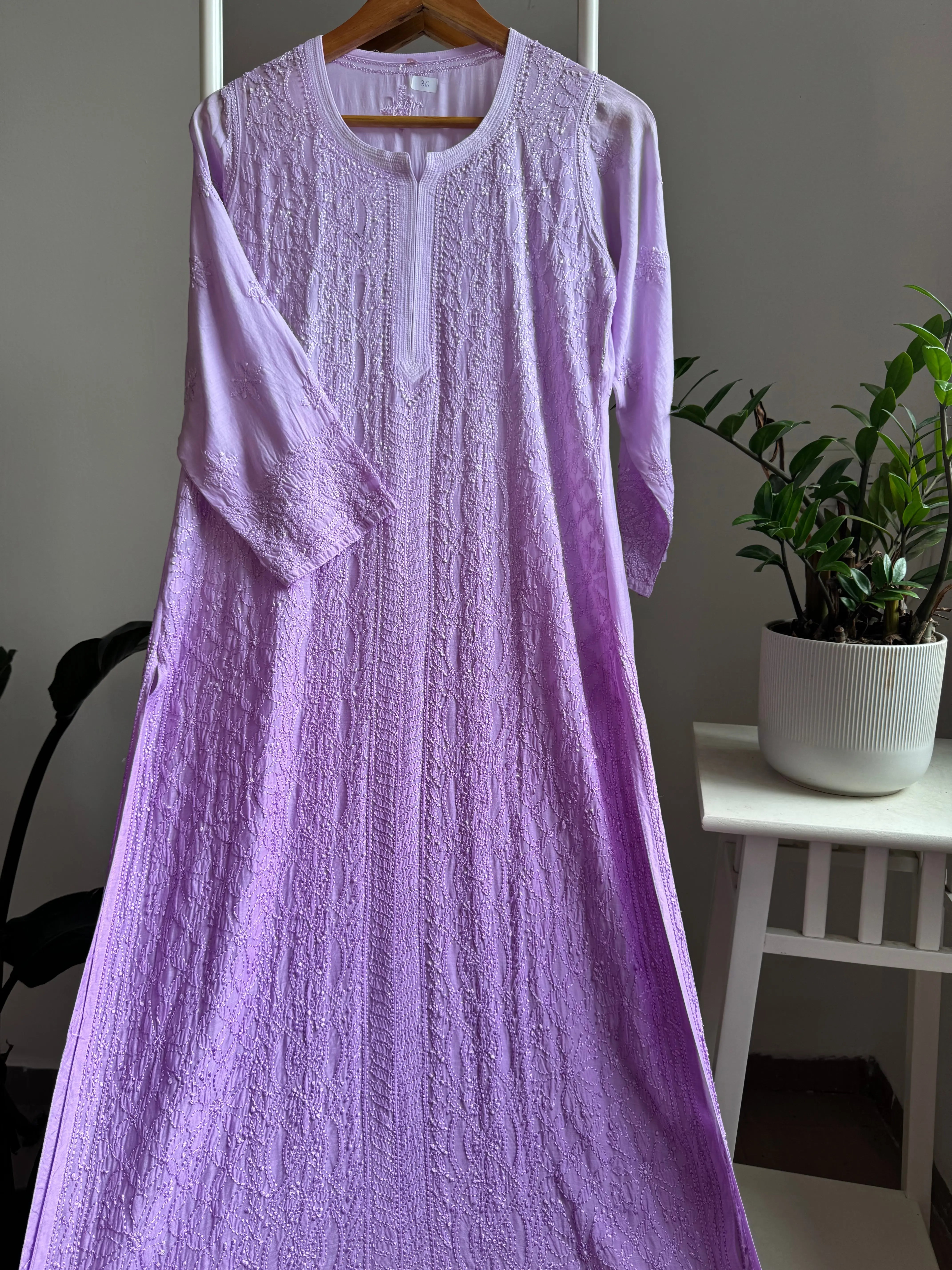 Muslin Chikankari Kurti - Lavander Ombre ARIAA CHIKANKARI 