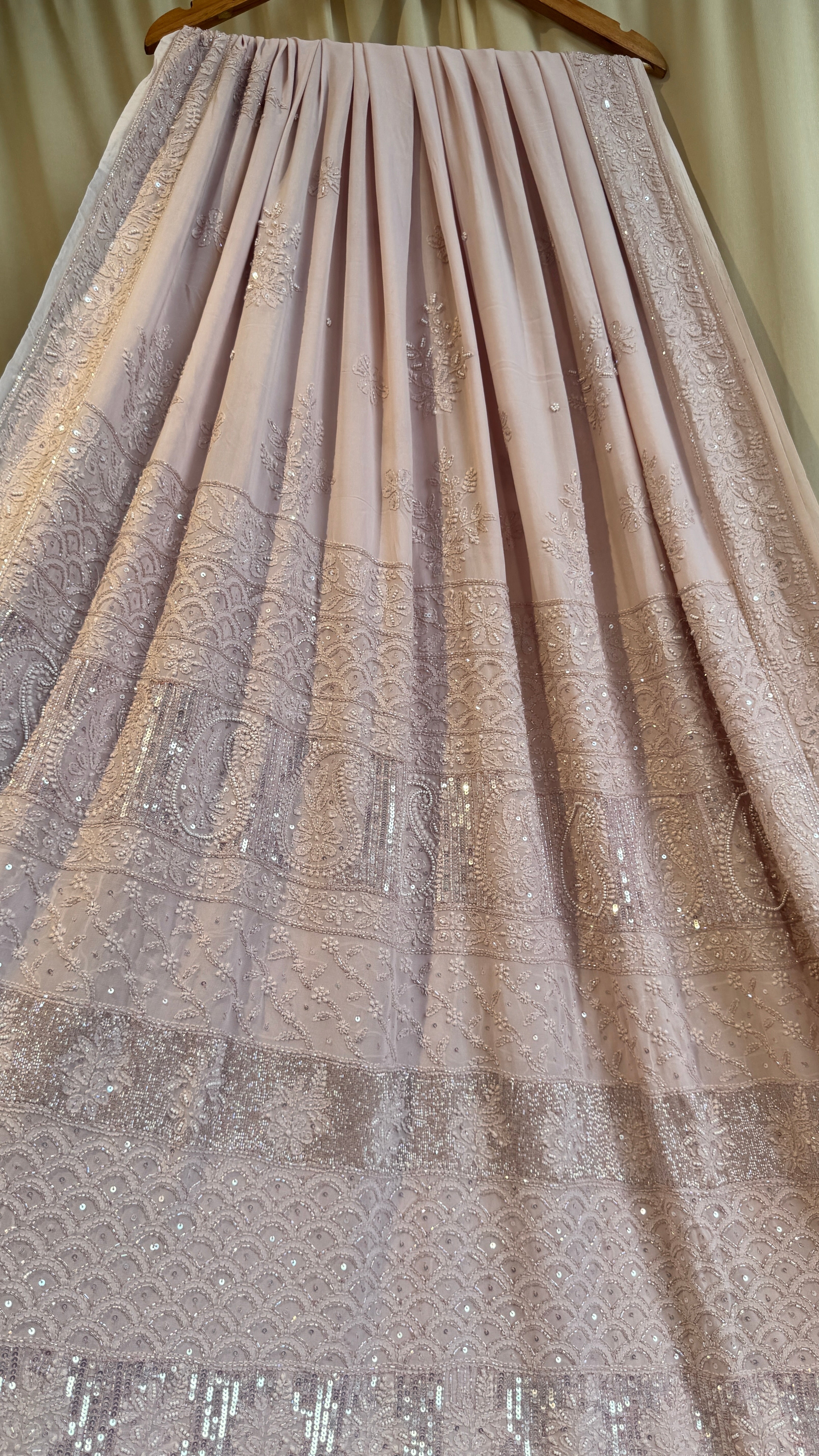 Viscose Rose Pink Chikankari saree with Pearl embellishments