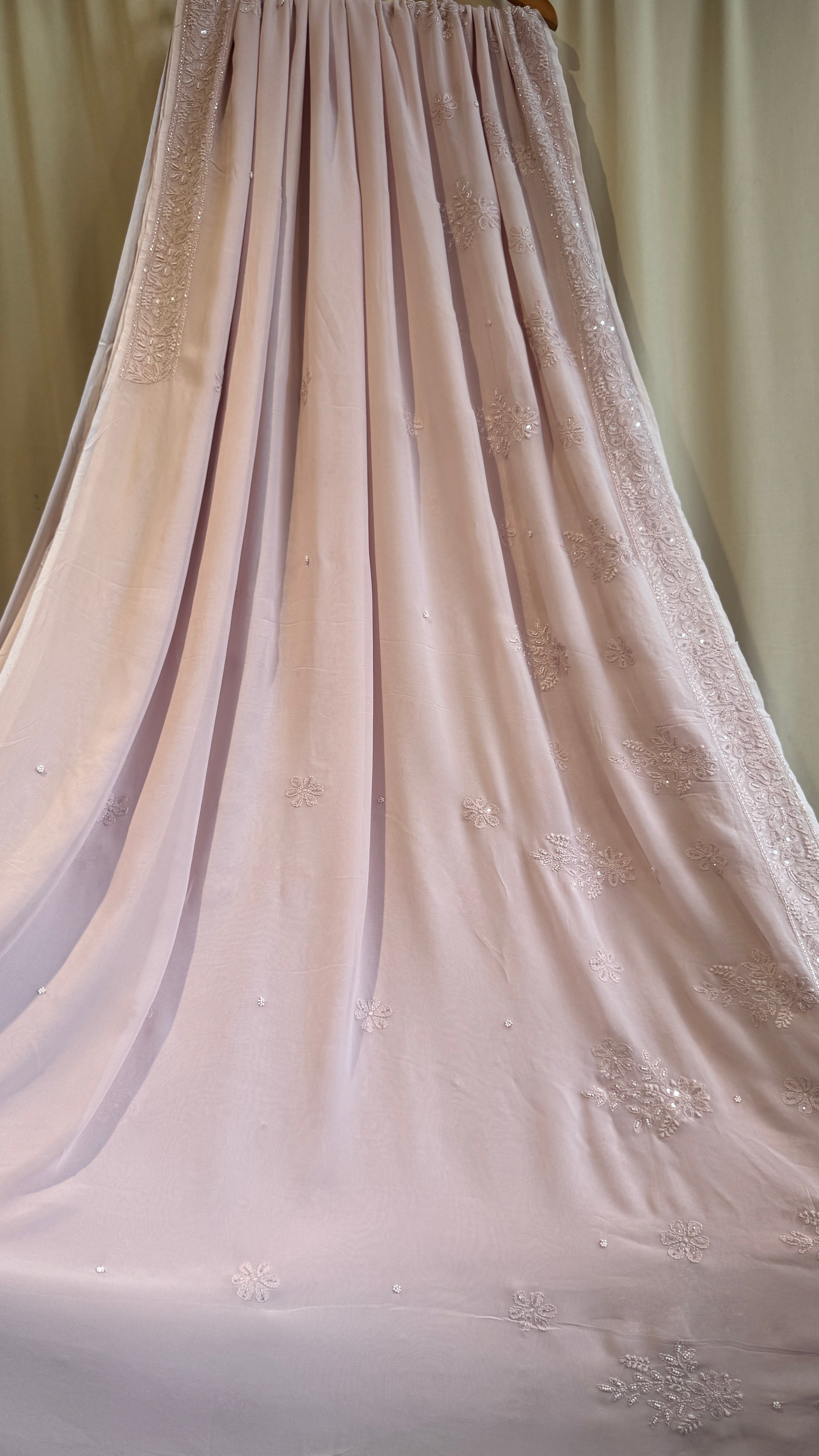 Viscose Rose Pink Chikankari saree with Pearl embellishments