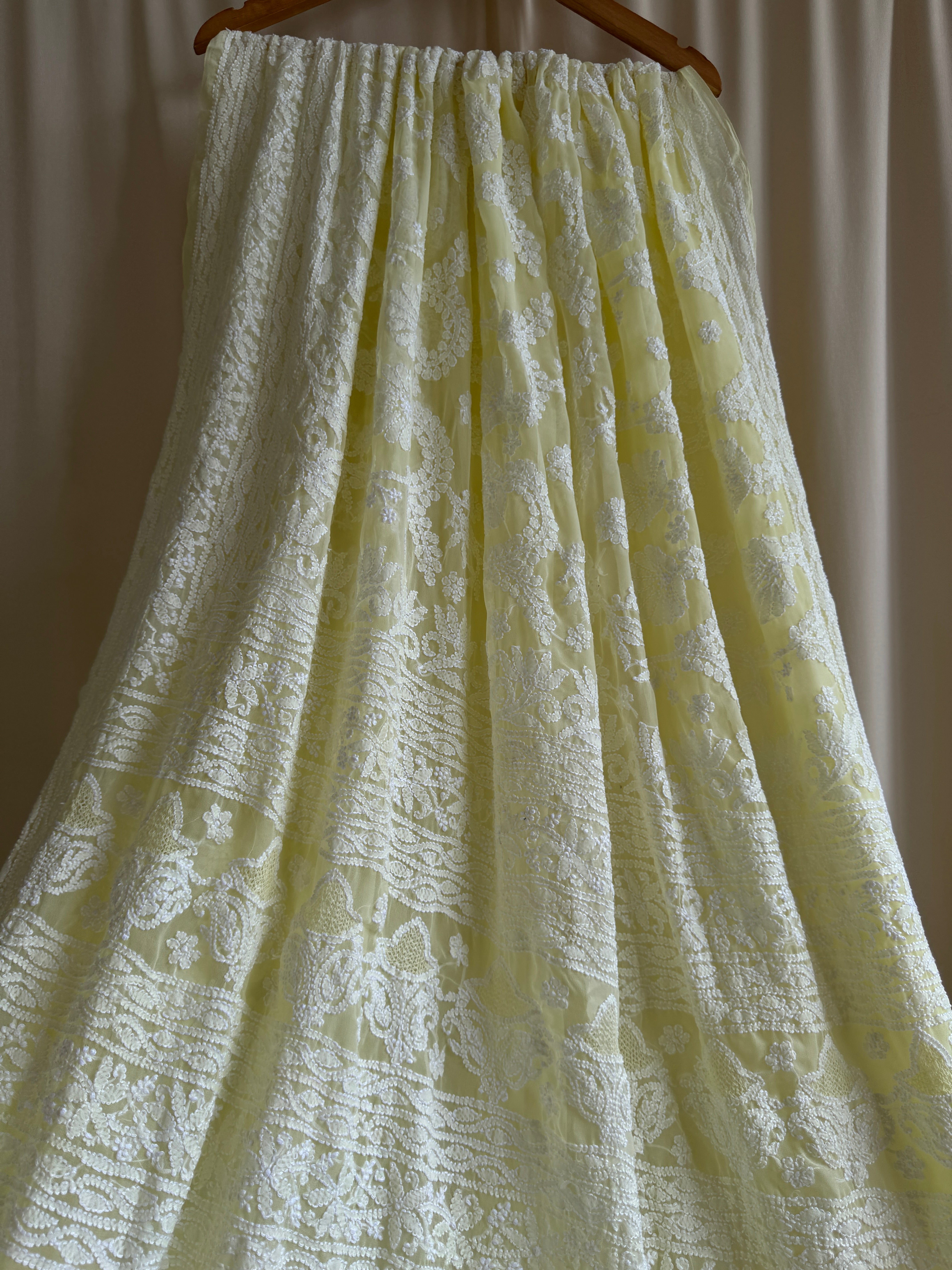 Georgette Chikankari saree in Lemon Yellow