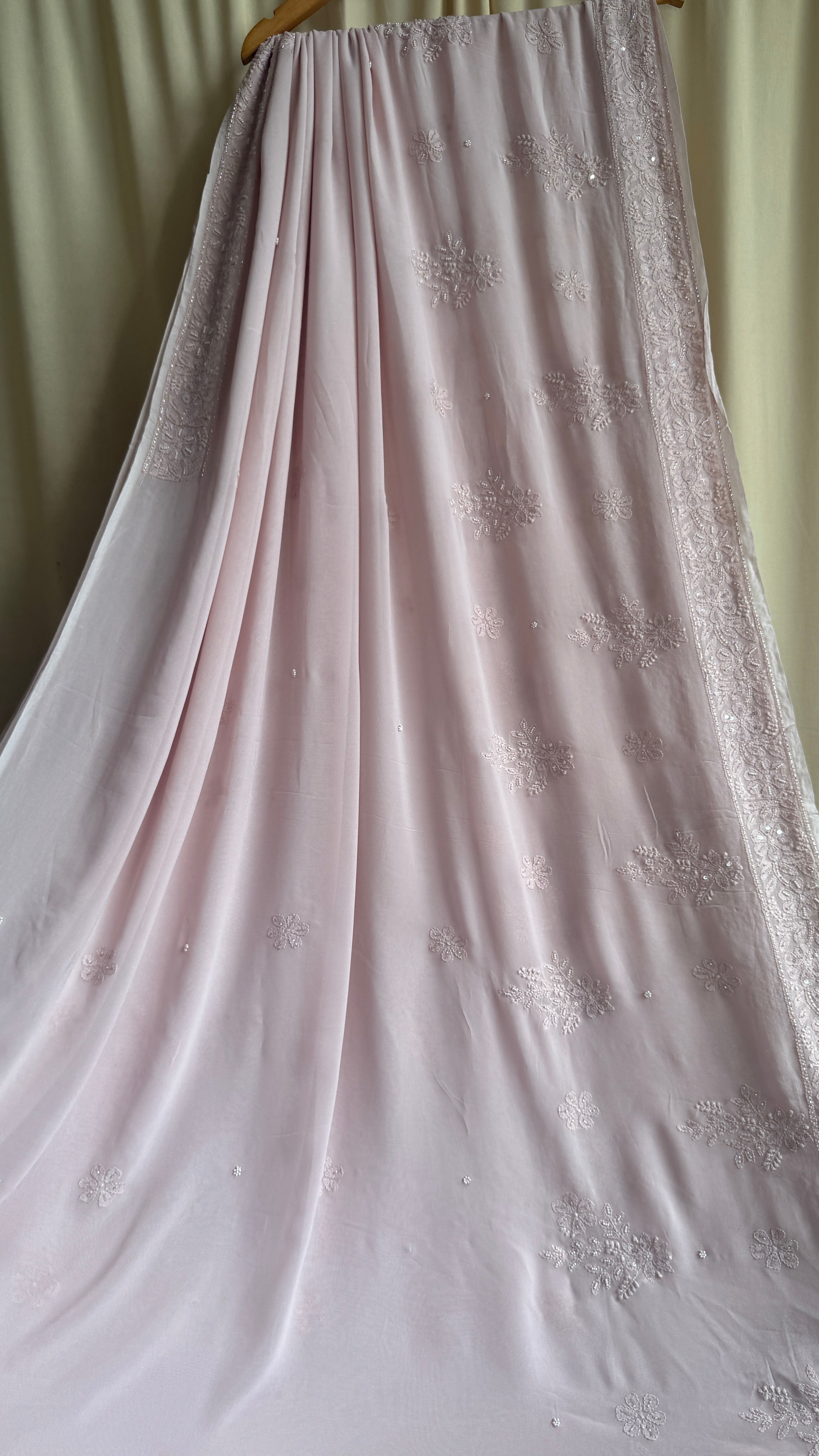 Viscose Rose Pink Chikankari saree with Pearl embellishments