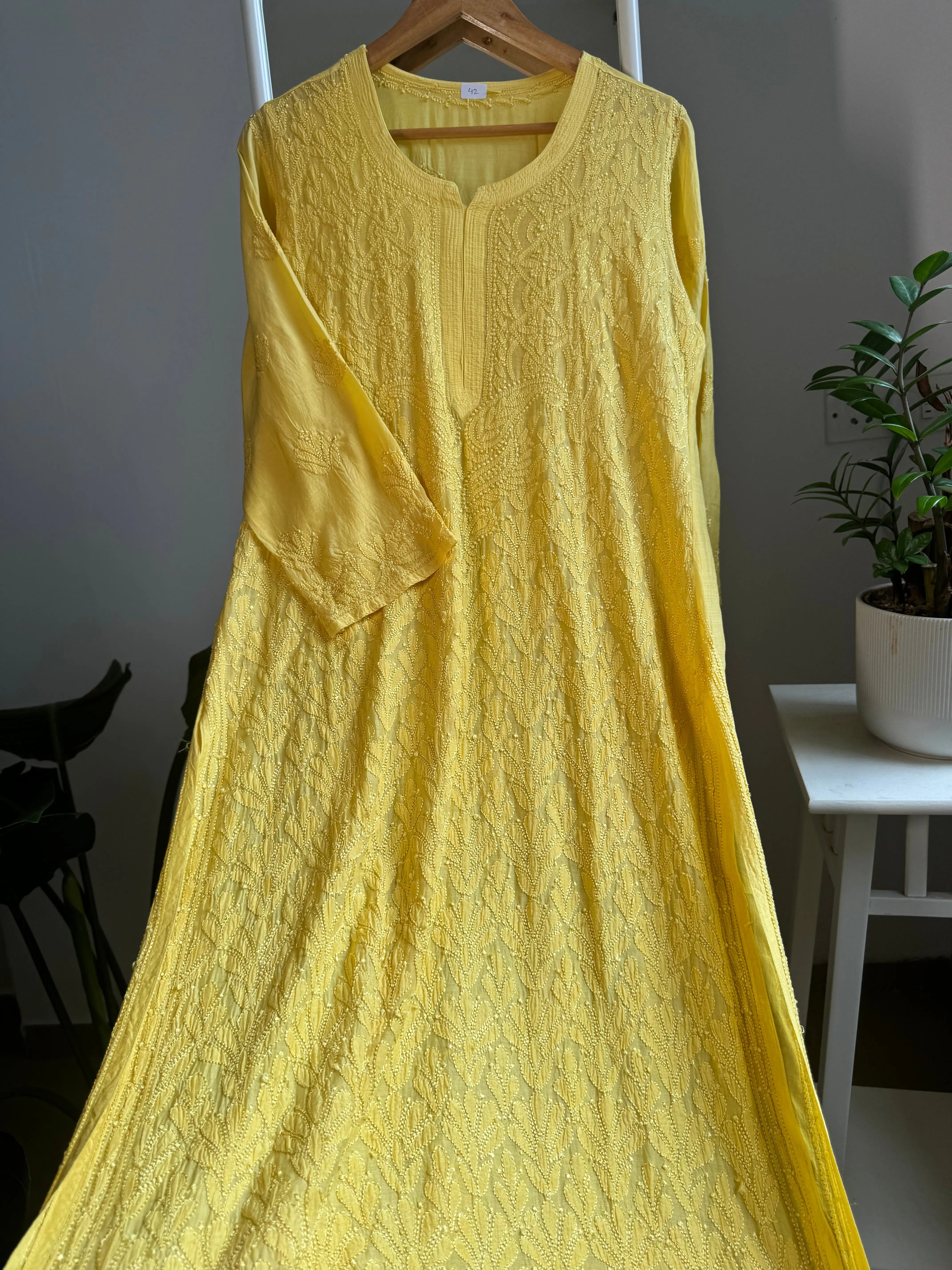 Muslin Chikankari Kurti - Yellow ARIAA CHIKANKARI 