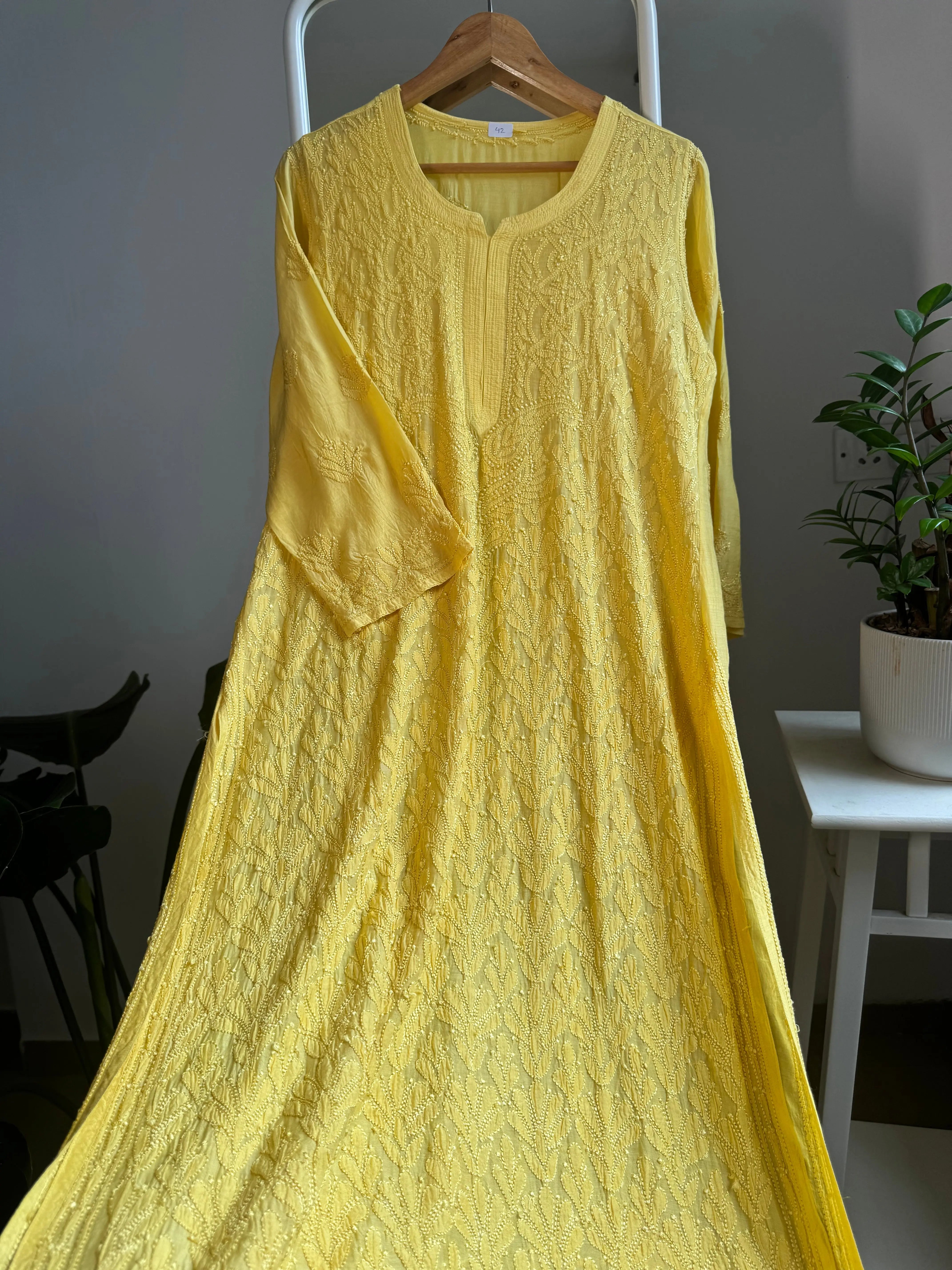 Muslin Chikankari Kurti - Yellow ARIAA CHIKANKARI 