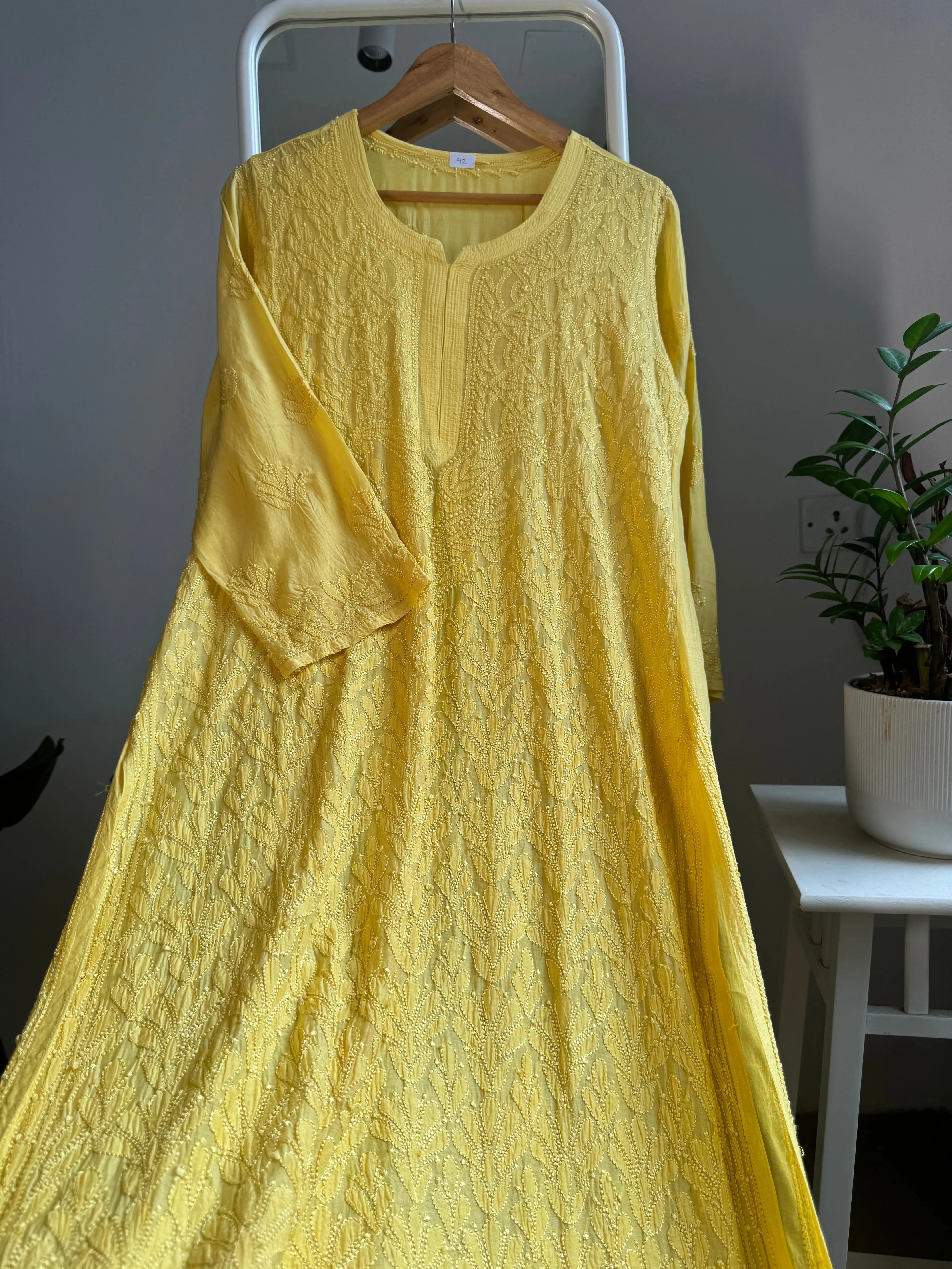 Muslin Chikankari Kurti - Yellow ARIAA CHIKANKARI 