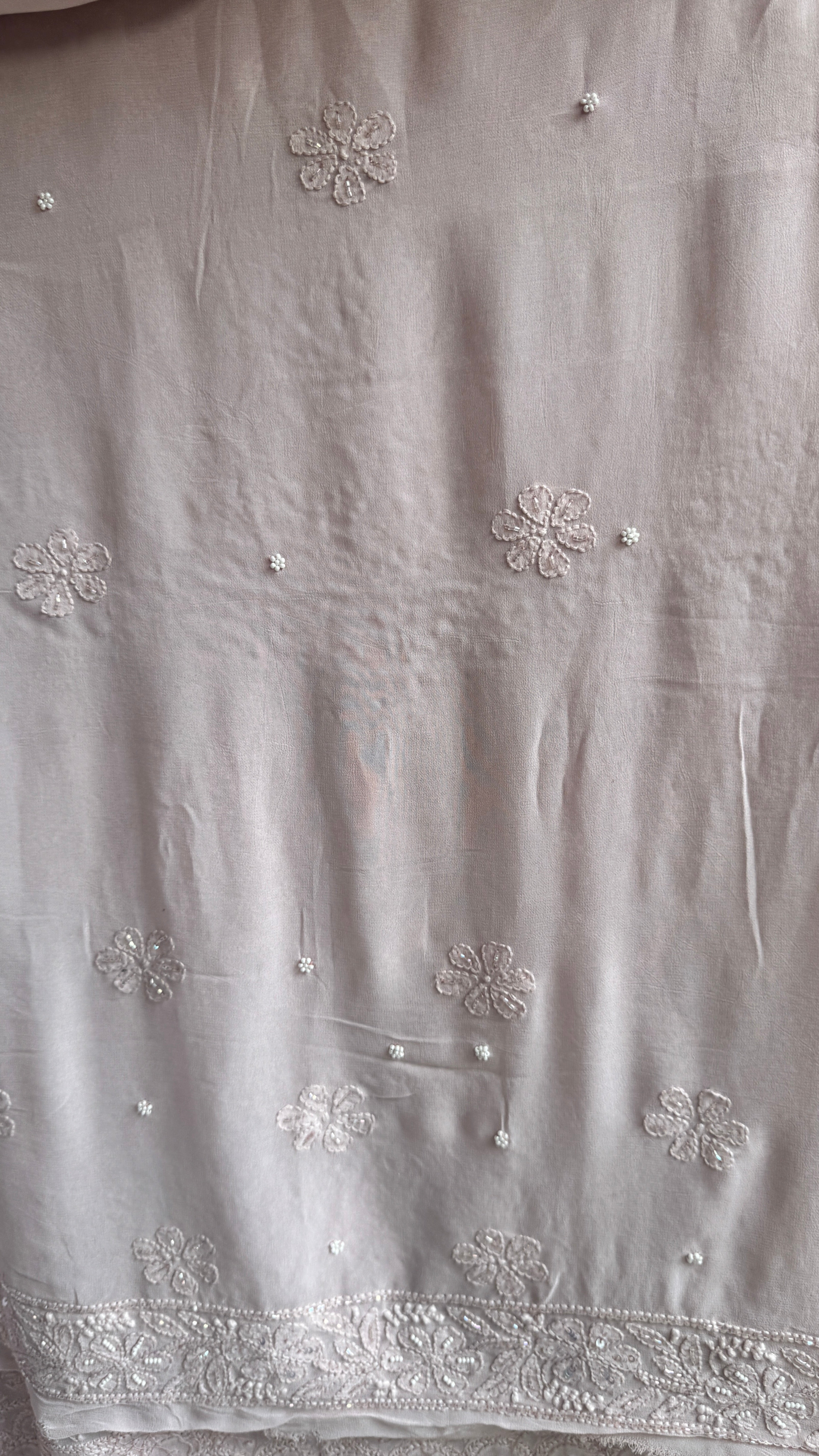 Viscose Rose Pink Chikankari saree with Pearl embellishments