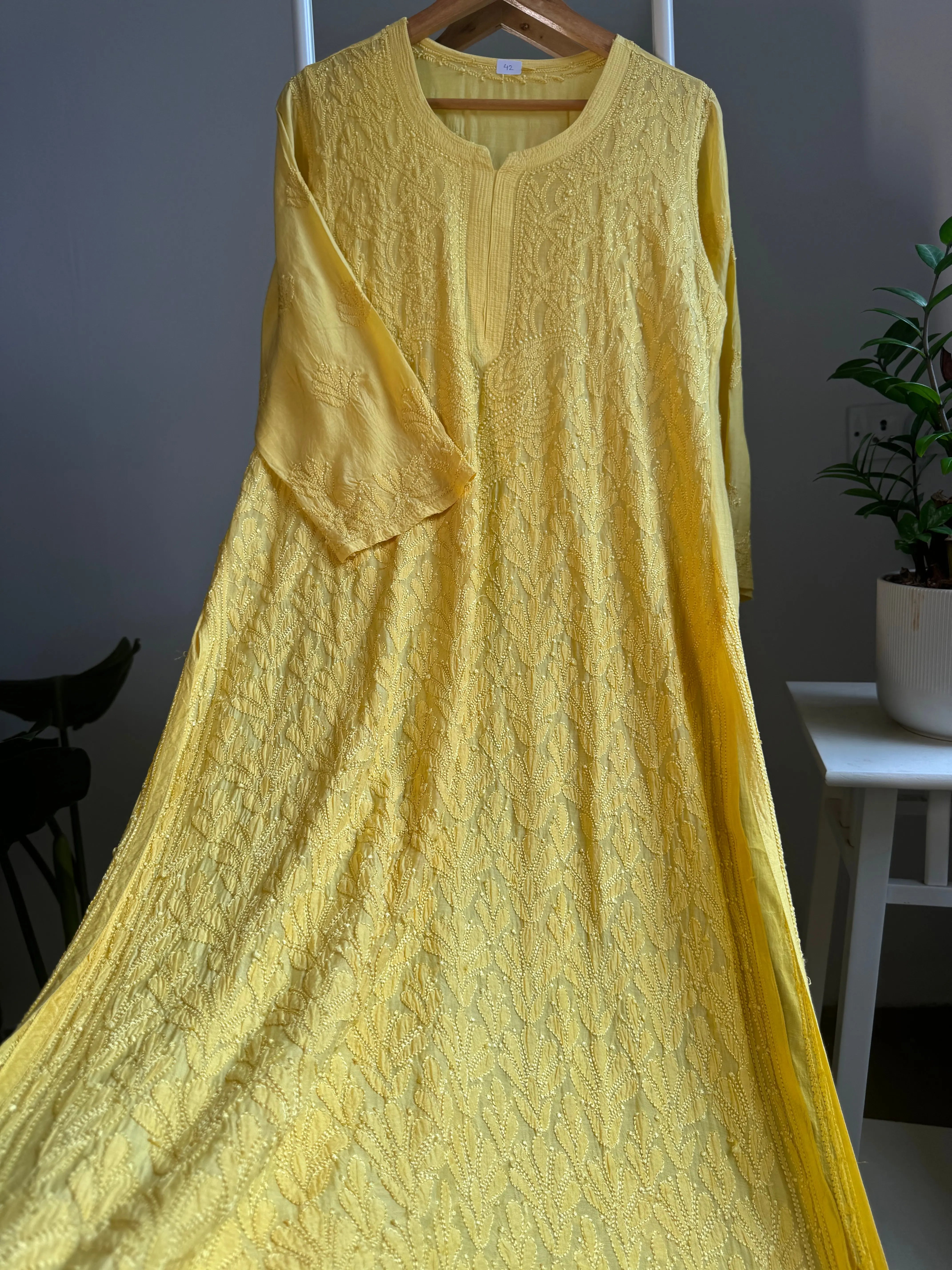 Muslin Chikankari Kurti - Yellow ARIAA CHIKANKARI 