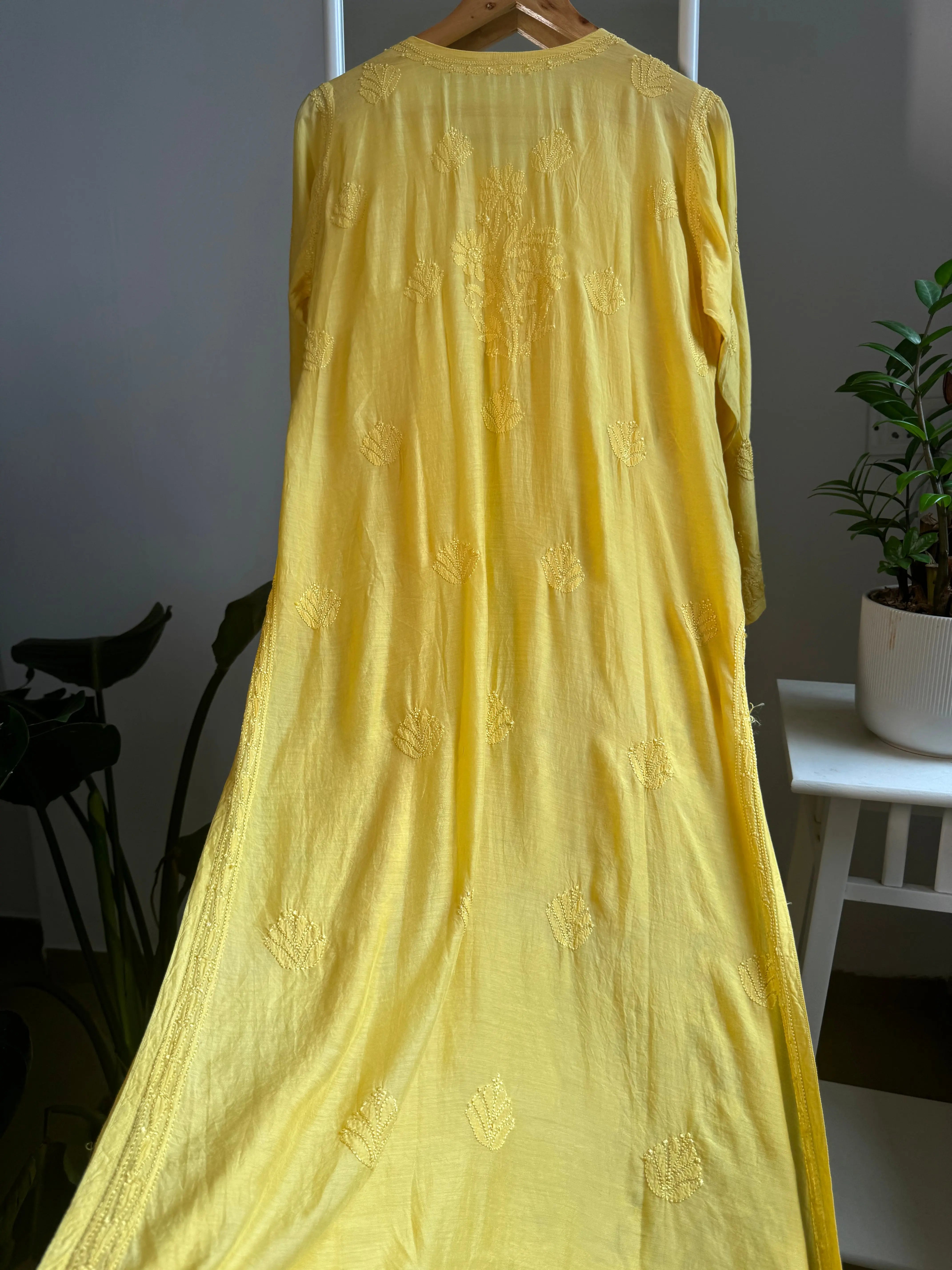 Muslin Chikankari Kurti - Yellow ARIAA CHIKANKARI 