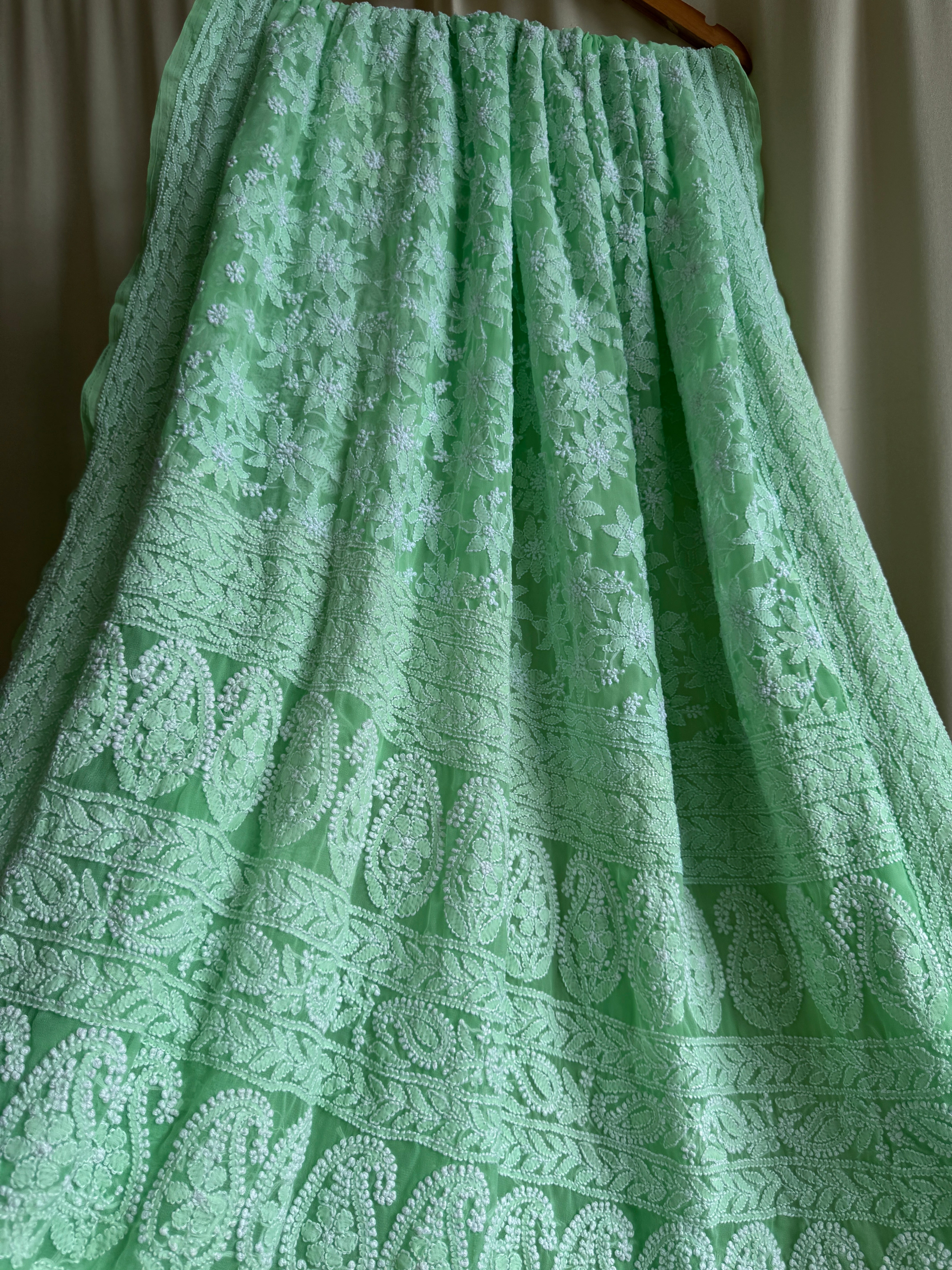 Georgette Chikankari saree in Green