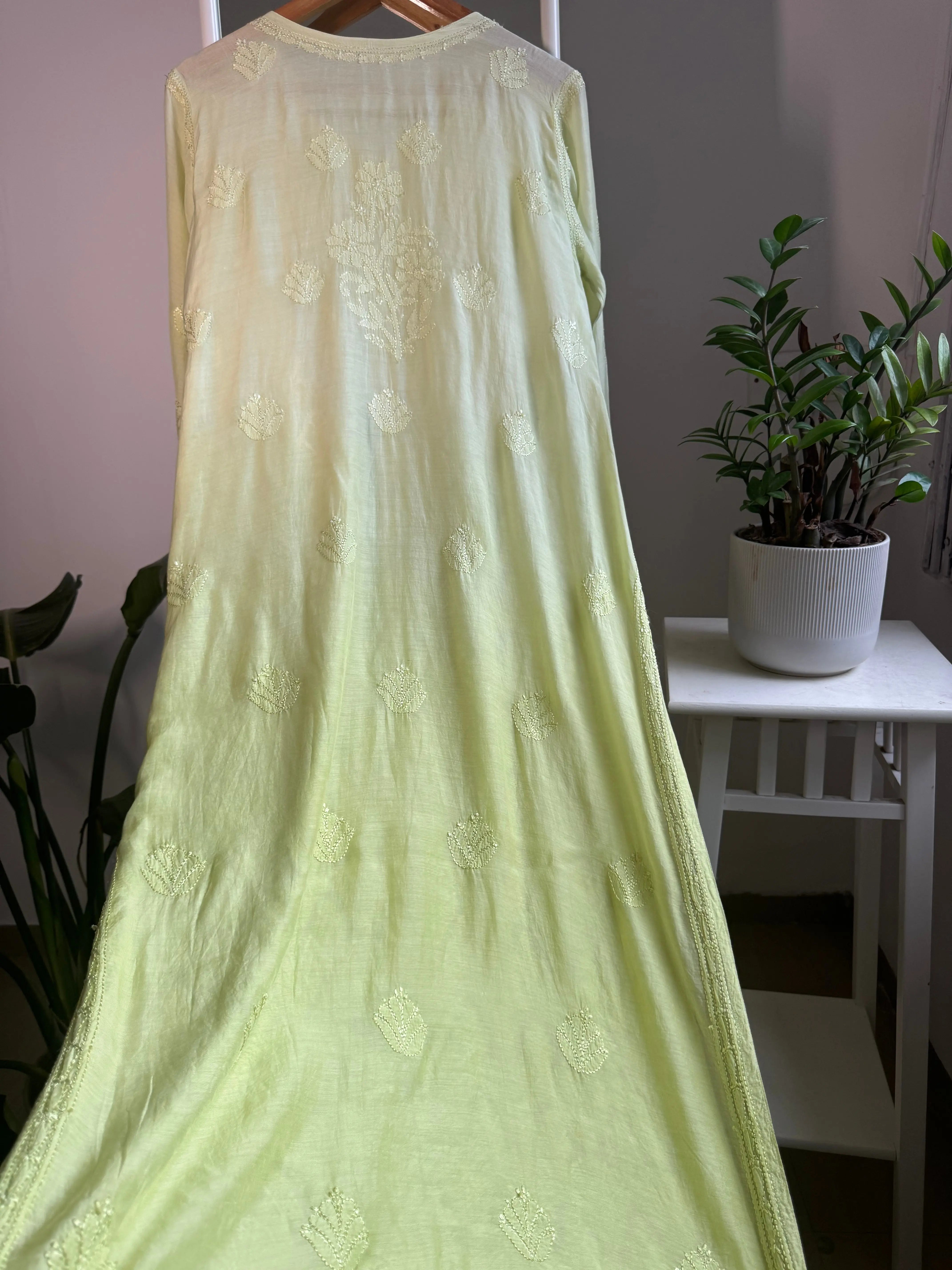 Muslin Chikankari Kurti - Light Green ARIAA CHIKANKARI 