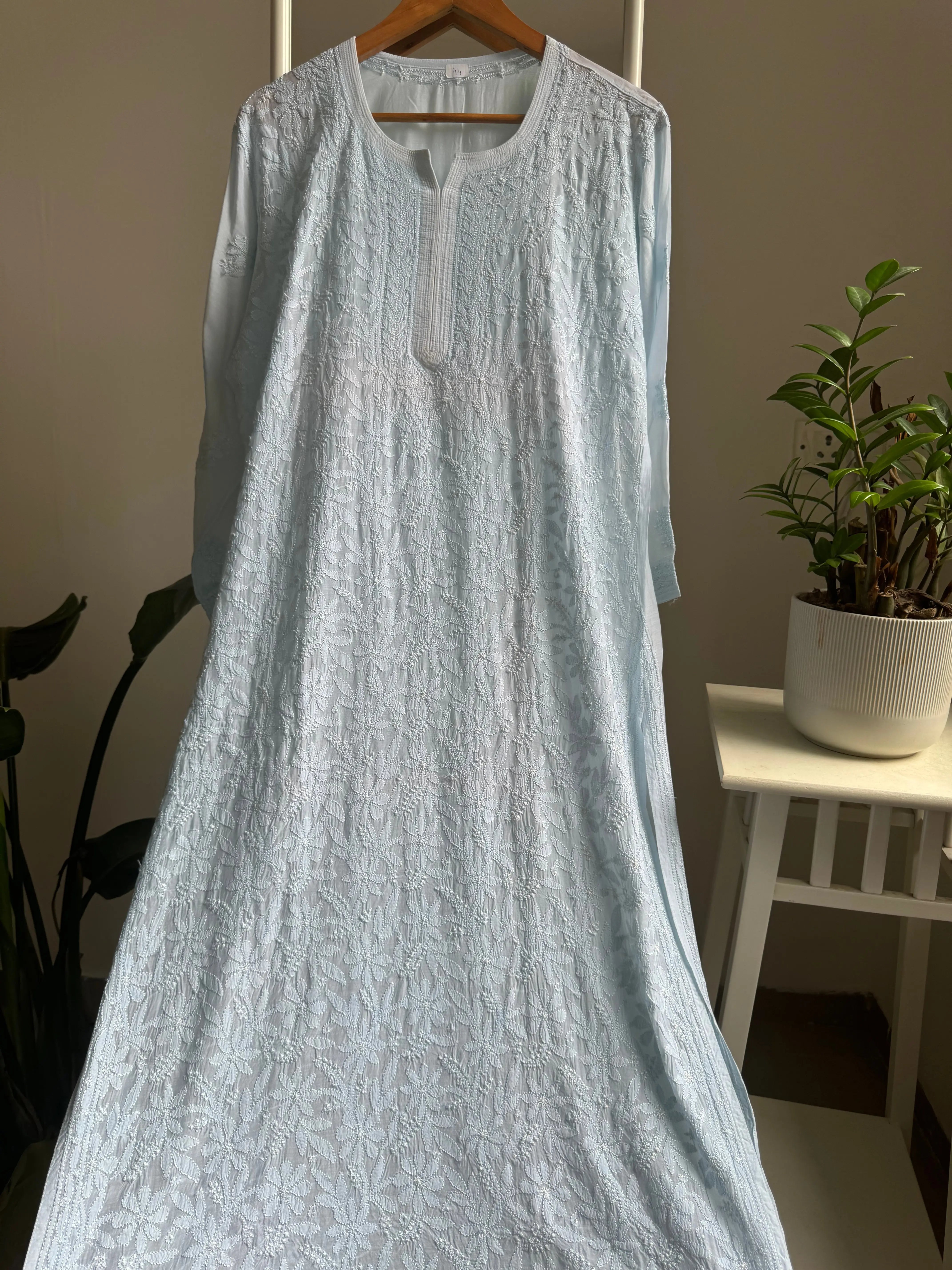 Muslin Chikankari Kurti - Baby Blue ARIAA CHIKANKARI 