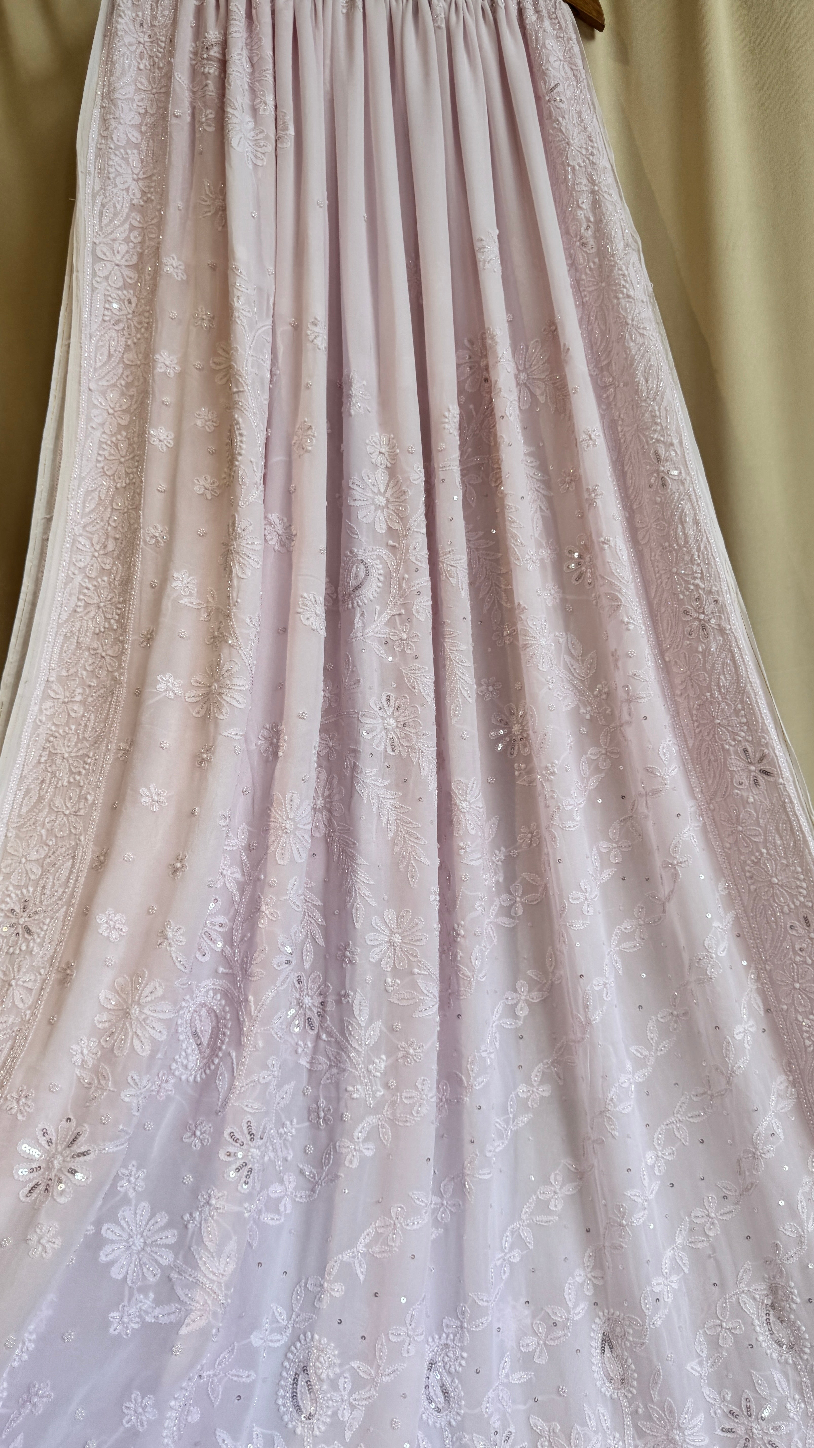 Viscose Baby Pink Chikankari saree with Pearl embellishments