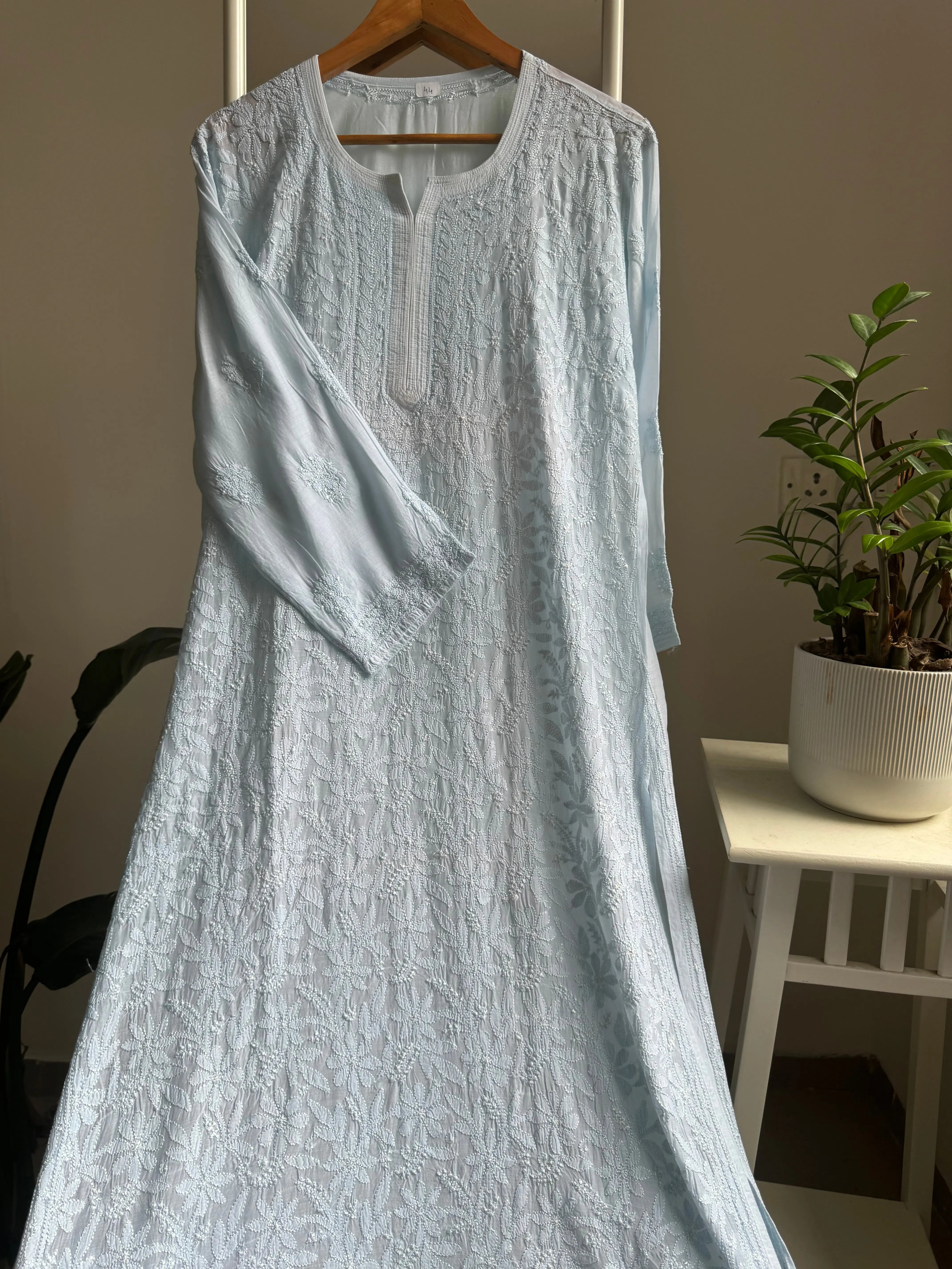 Muslin Chikankari Kurti - Baby Blue ARIAA CHIKANKARI 