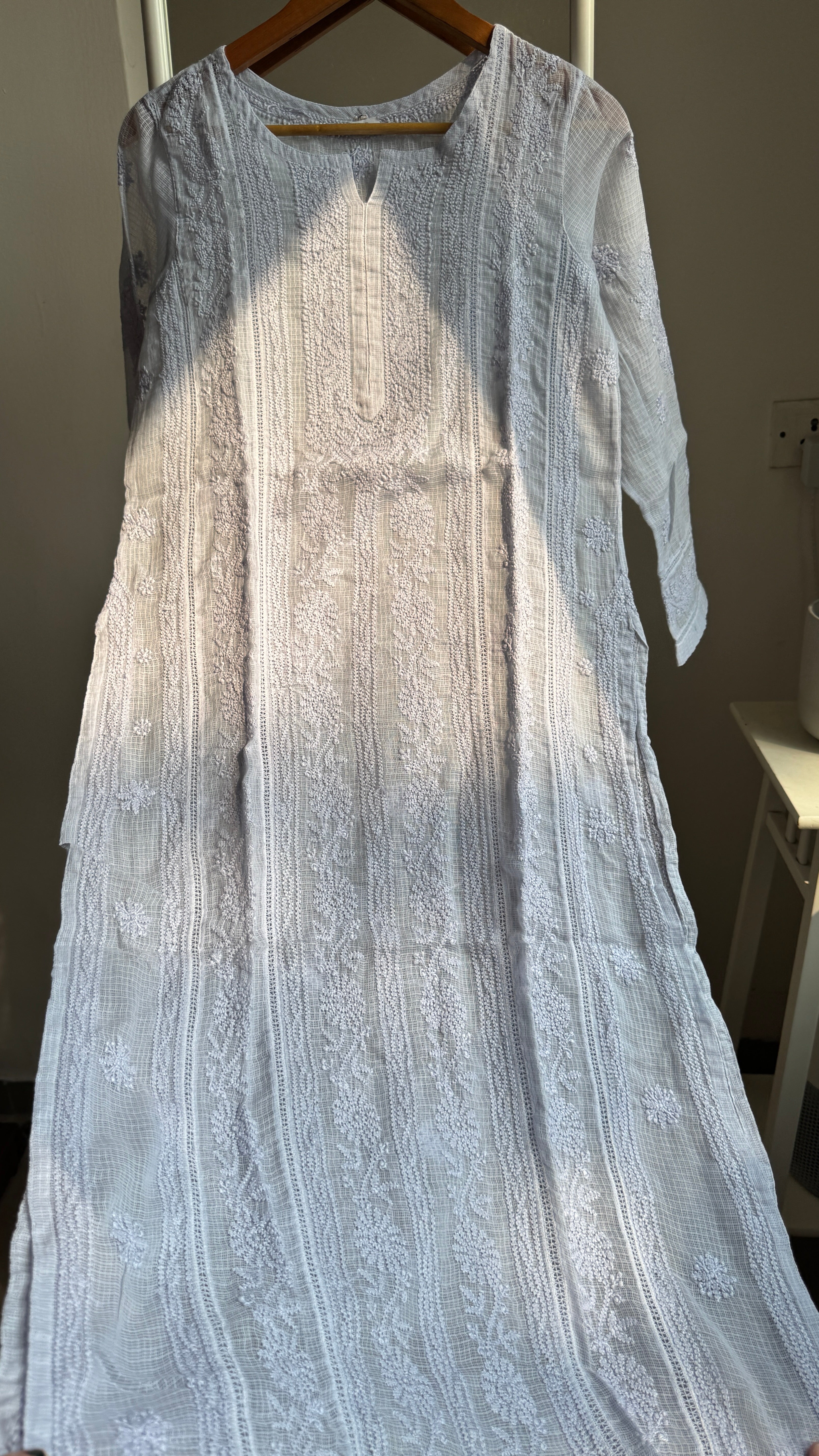 Kota Soft Cotton Chikankari Kurti - Grey Blue - CHAND Collection