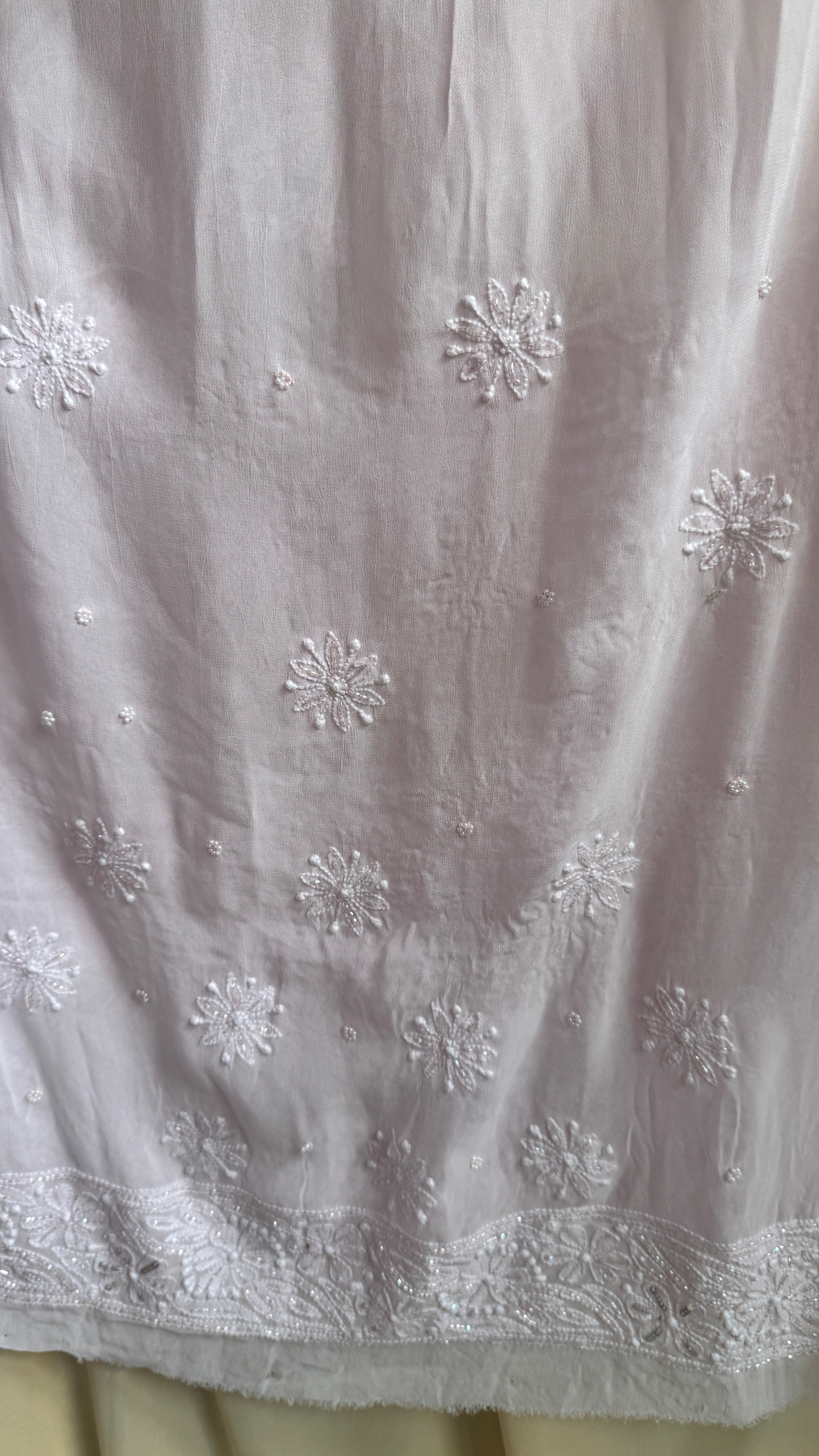 Viscose Baby Pink Chikankari saree with Pearl embellishments