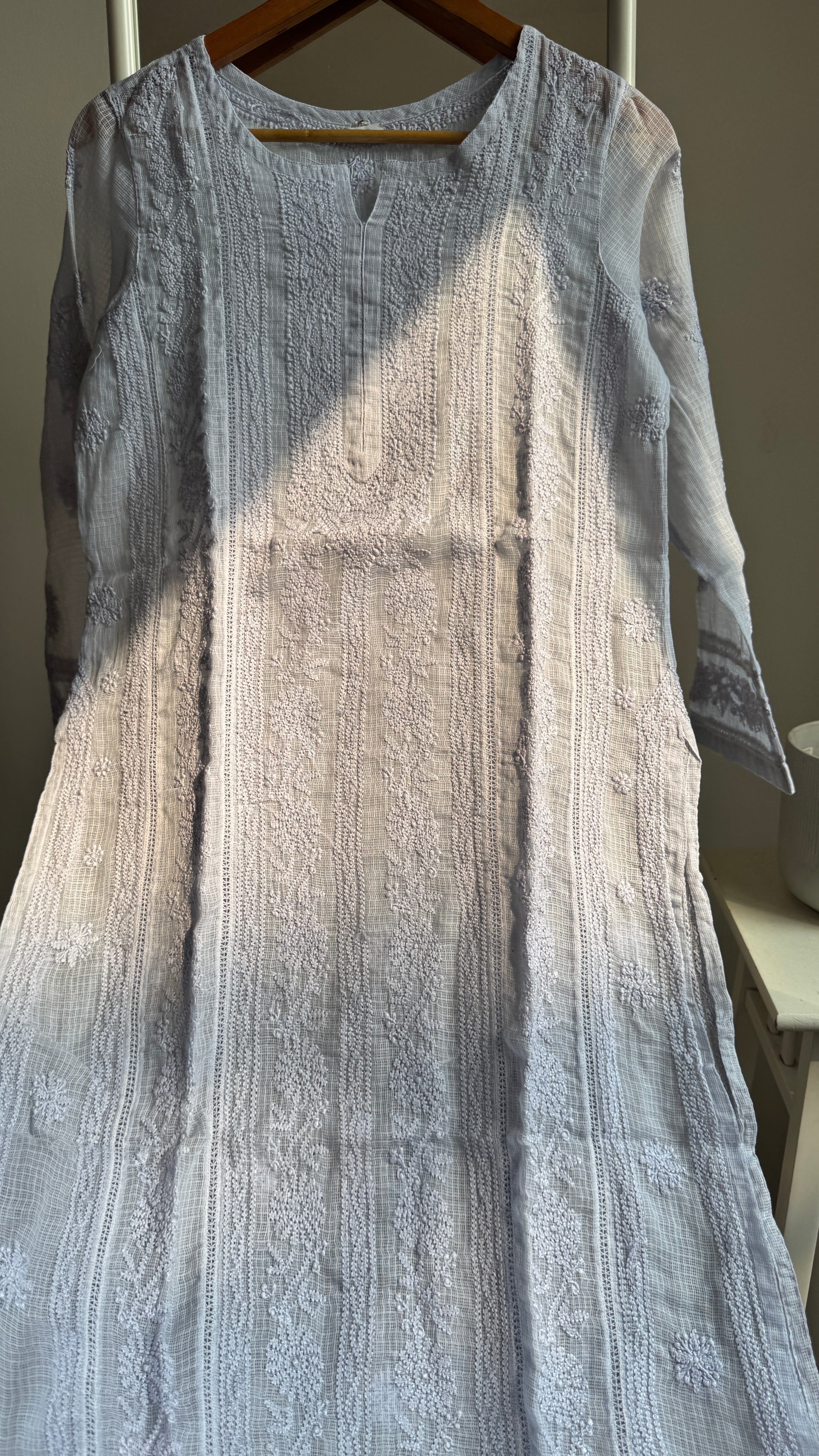 Kota Soft Cotton Chikankari Kurti - Grey Blue - CHAND Collection