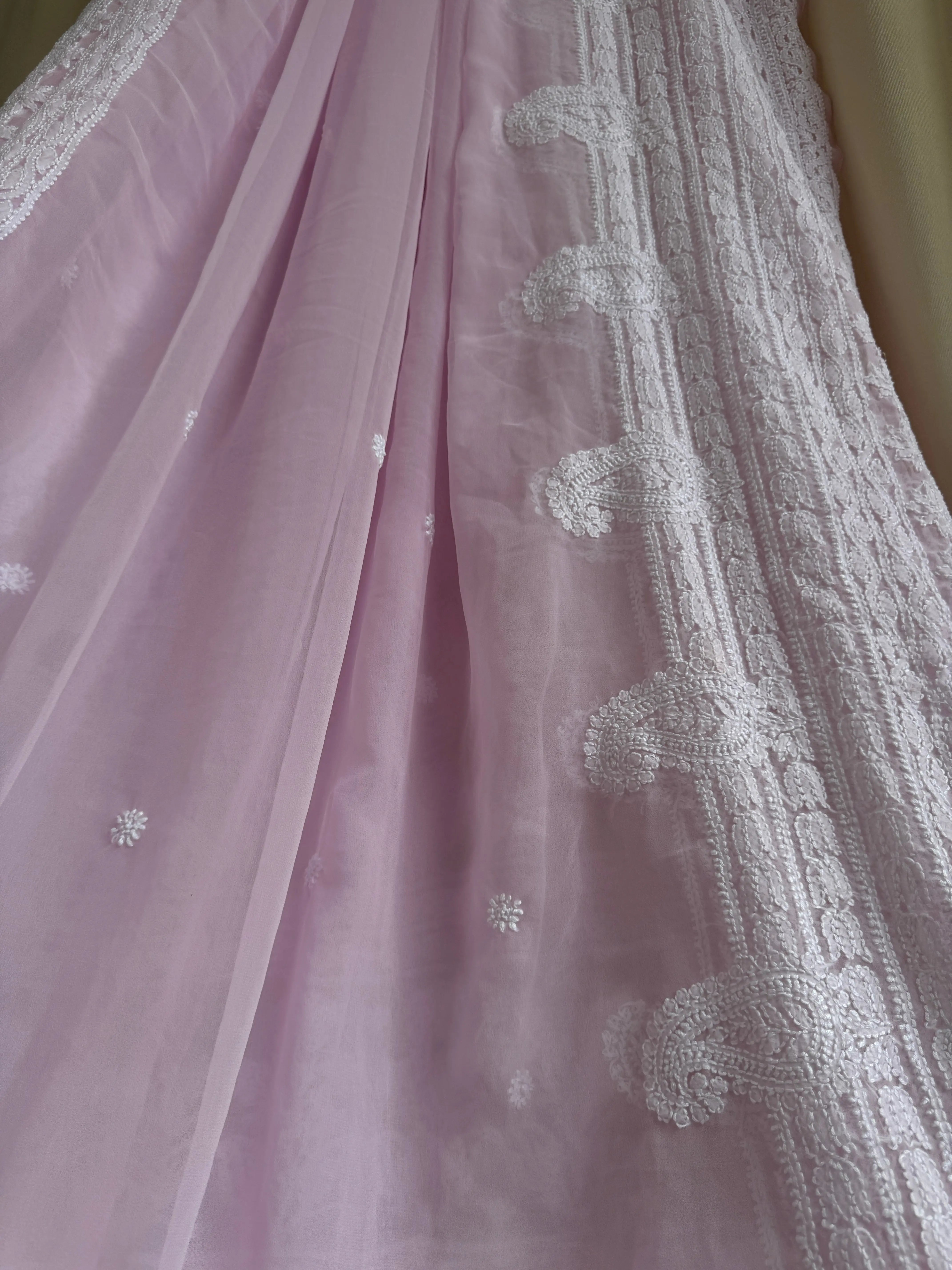 Georgette Chikankari saree in Pink ARIAA CHIKANKARI 