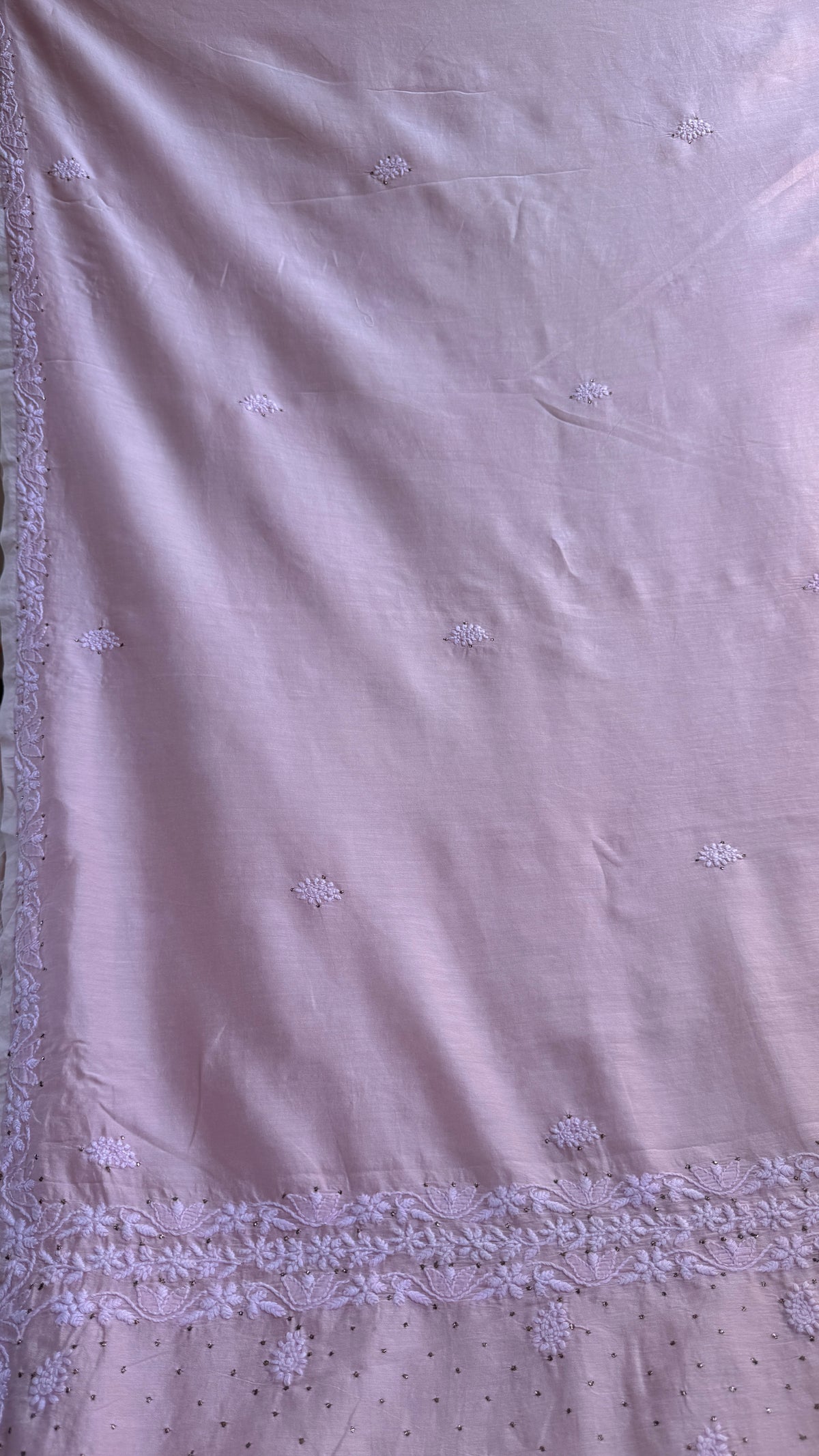 Pure Chanderi Chikankari saree in pale pink