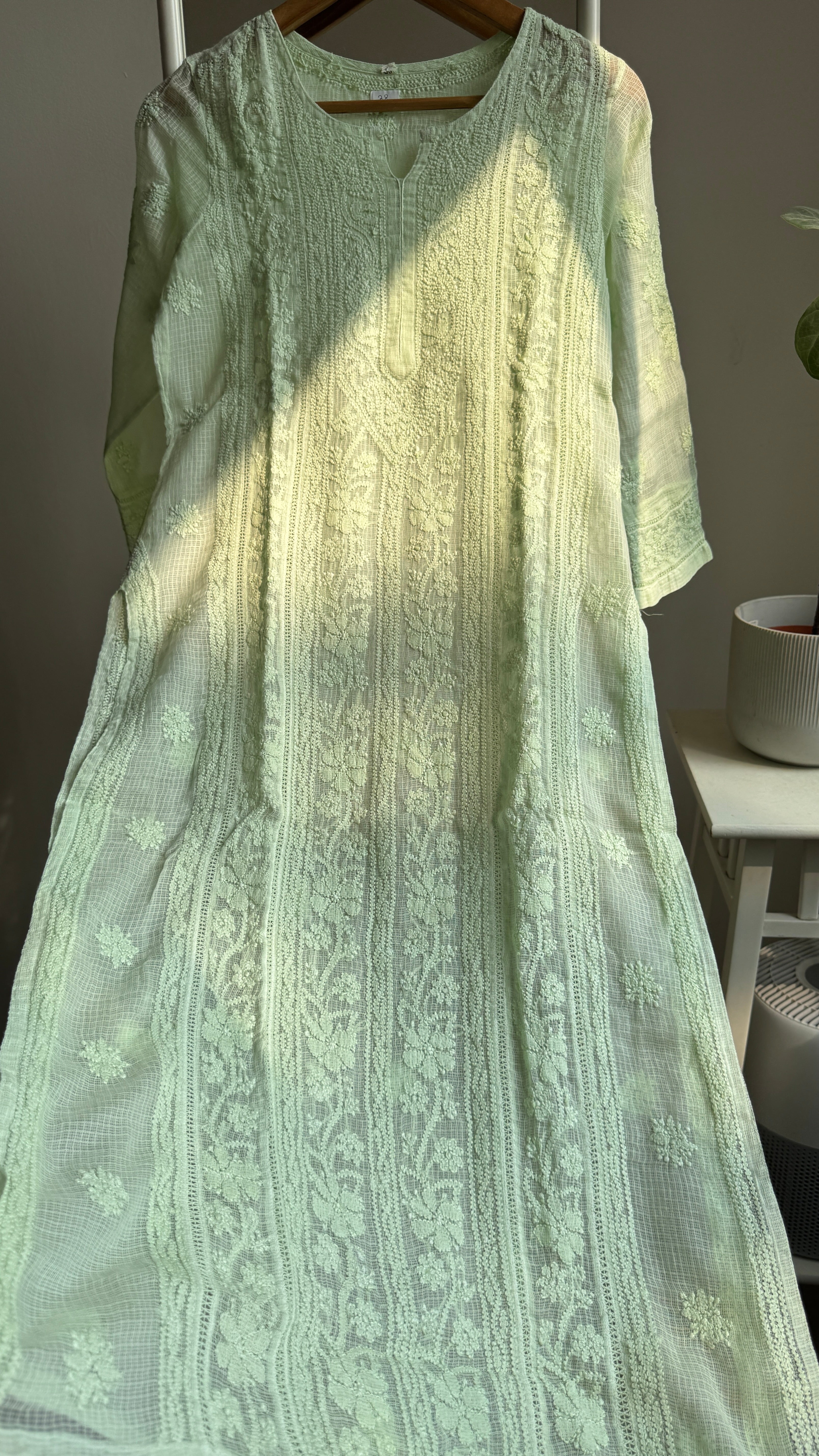 Kota Soft Cotton Chikankari Kurti - Light Green - CHAND Collection