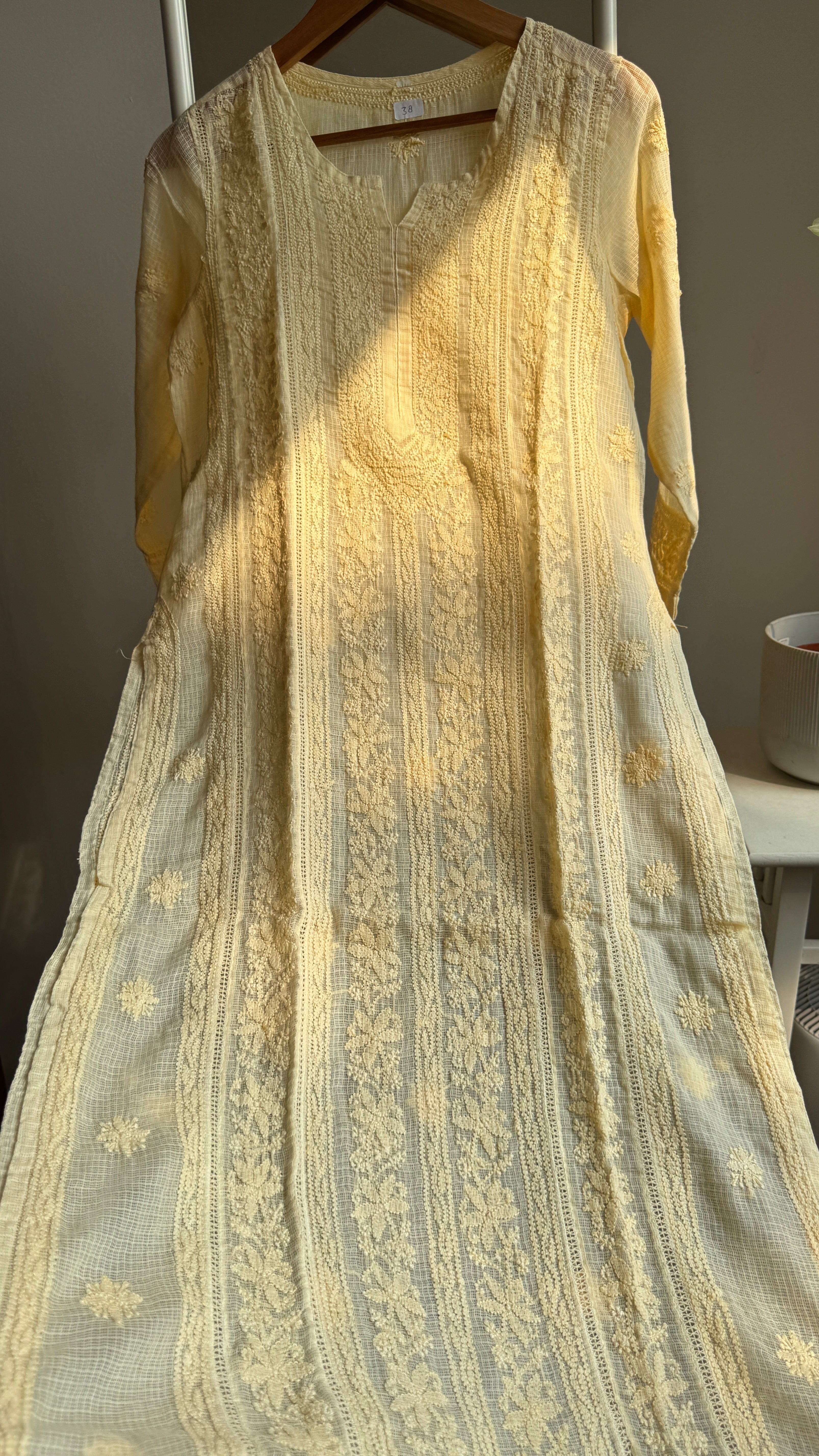 Kota Soft Cotton Chikankari Kurti - Cream Yellow - CHAND Collection