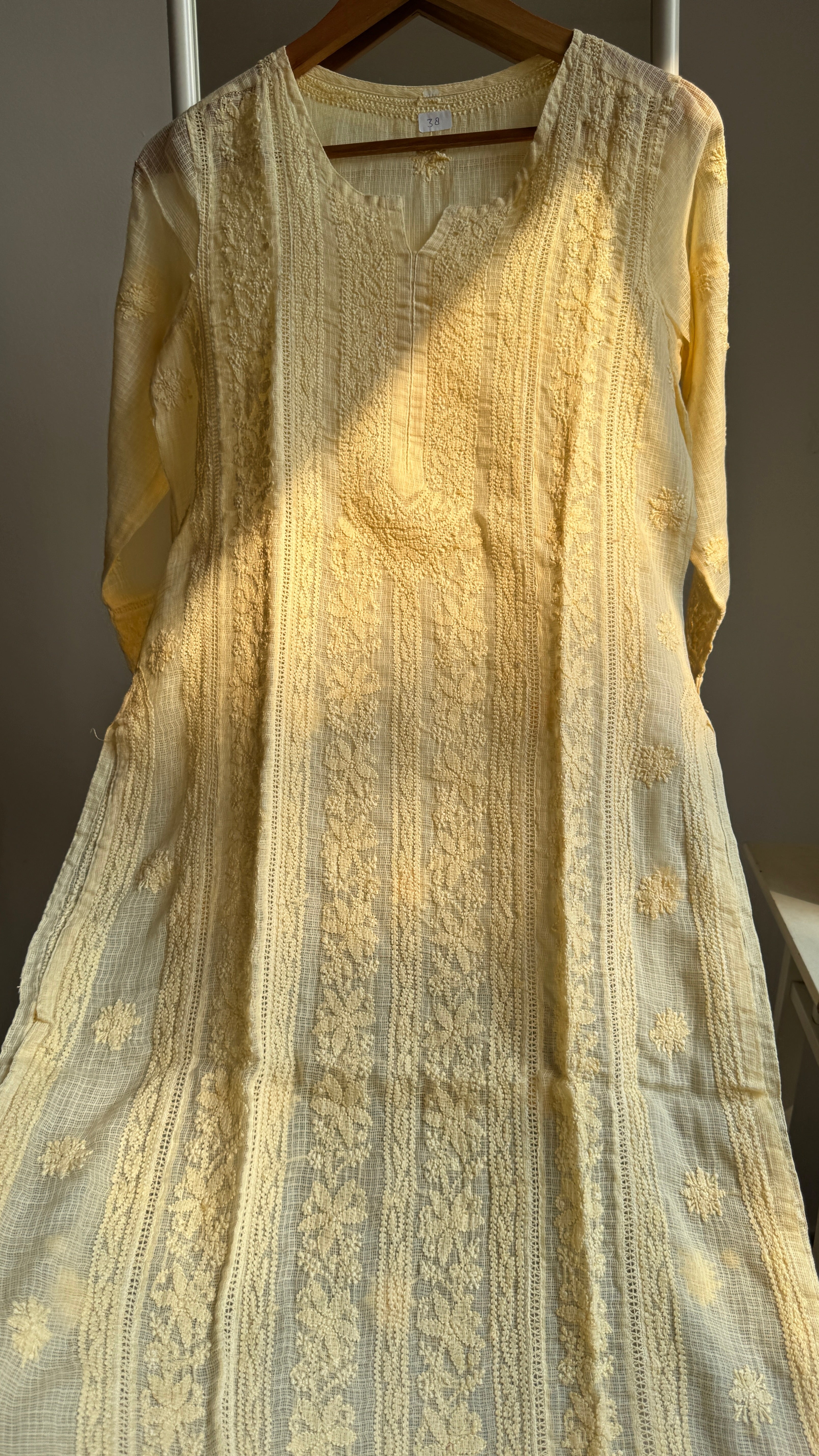 Kota Soft Cotton Chikankari Kurti - Cream Yellow - CHAND Collection