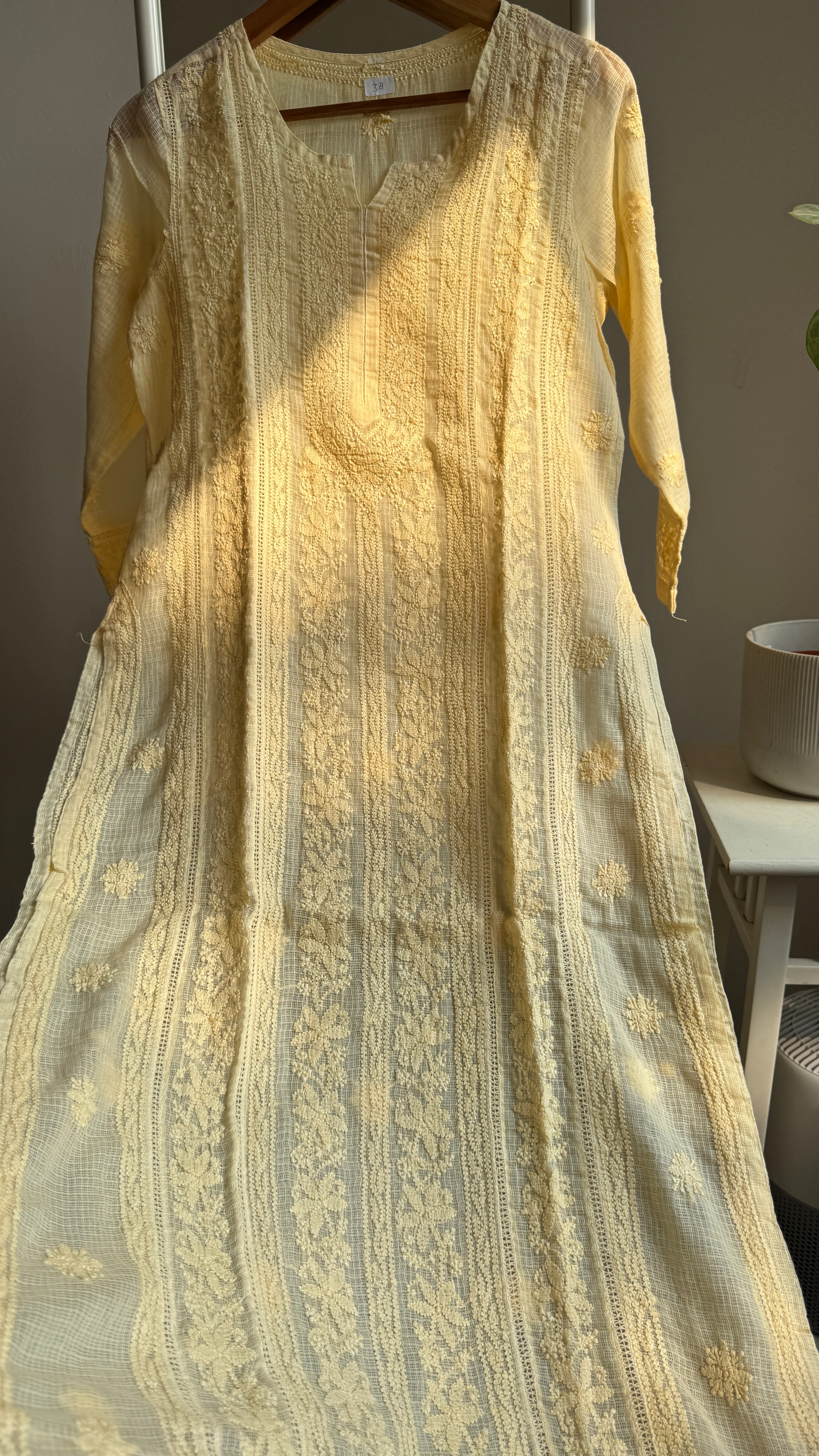 Kota Soft Cotton Chikankari Kurti - Cream Yellow - CHAND Collection