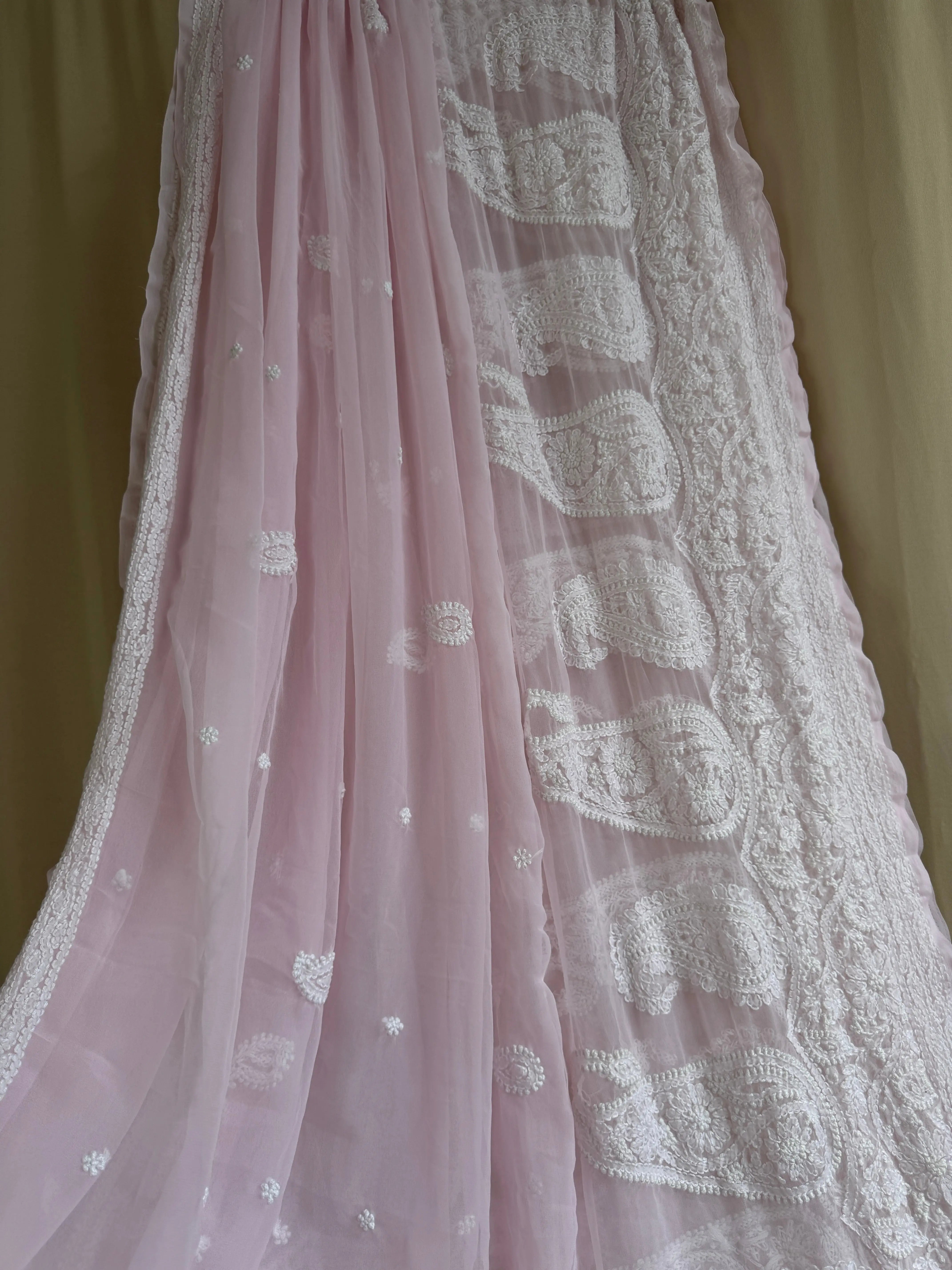Georgette Chikankari saree in Pink ARIAA CHIKANKARI 