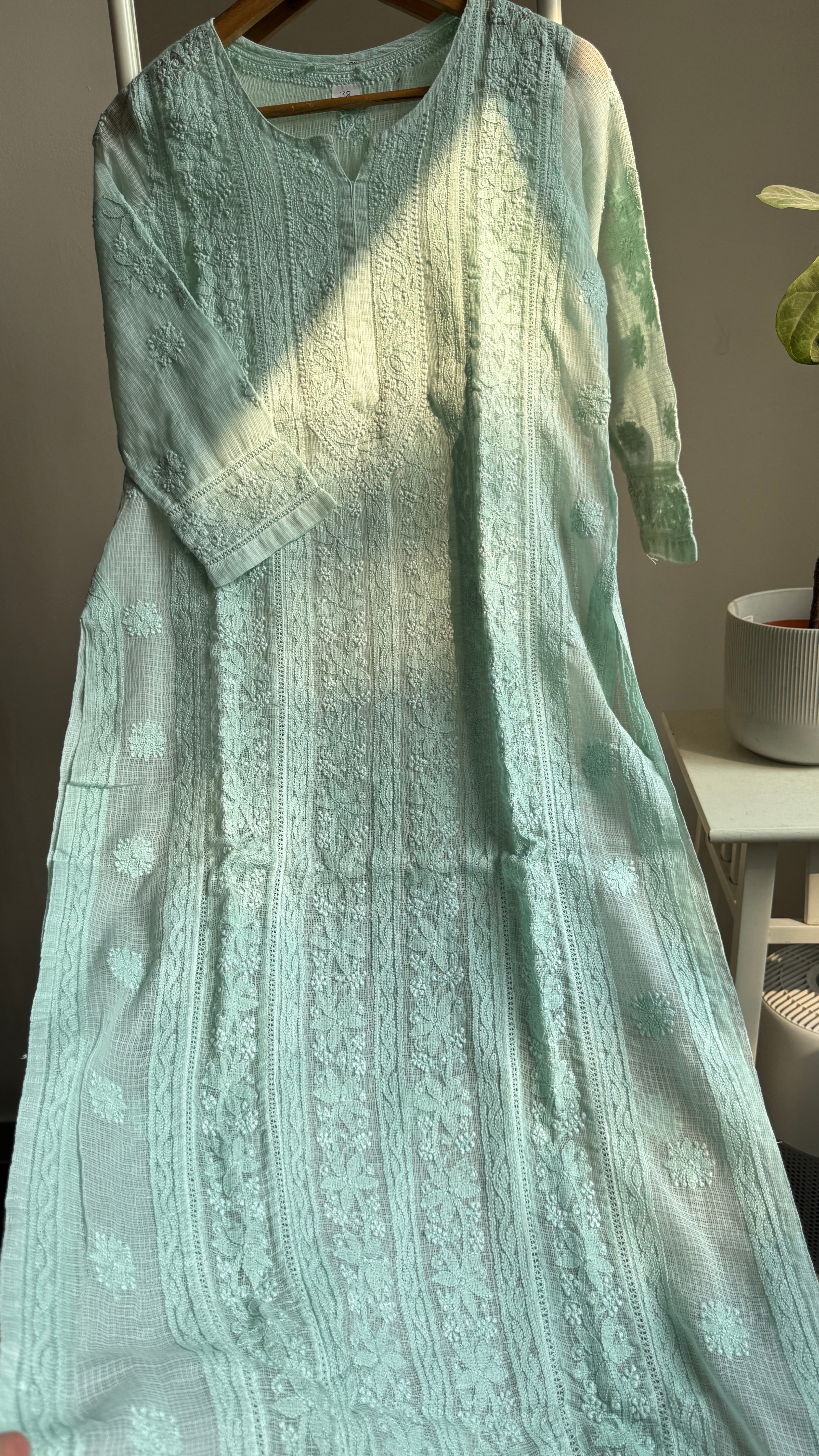 Kota Soft Cotton Chikankari Kurti - Green - CHAND Collection
