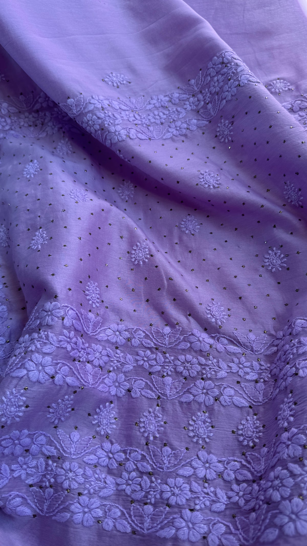 Pure Chanderi Chikankari saree in Lilac
