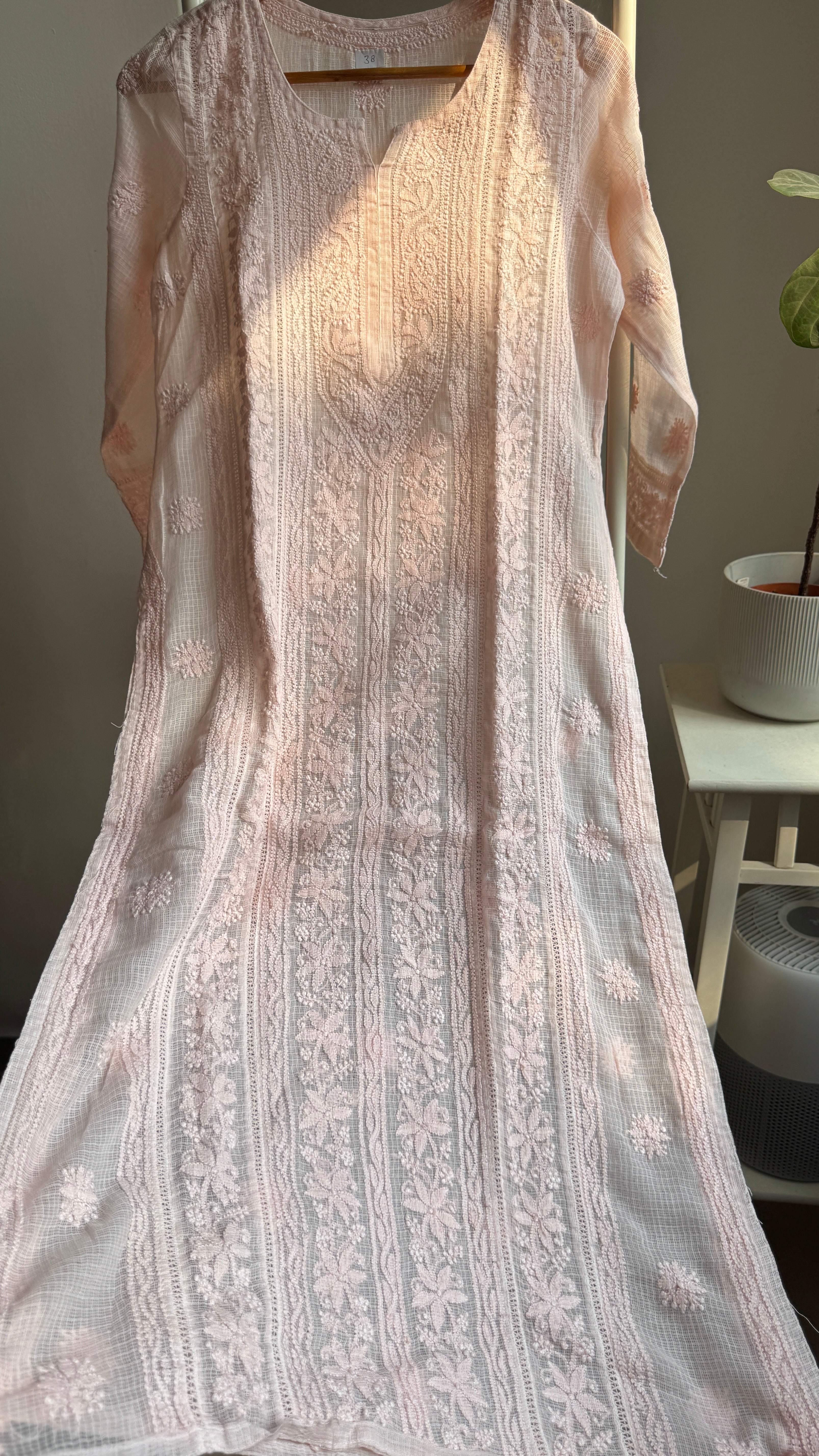 Kota Soft Cotton Chikankari Kurti - Pale Pink - CHAND Collection