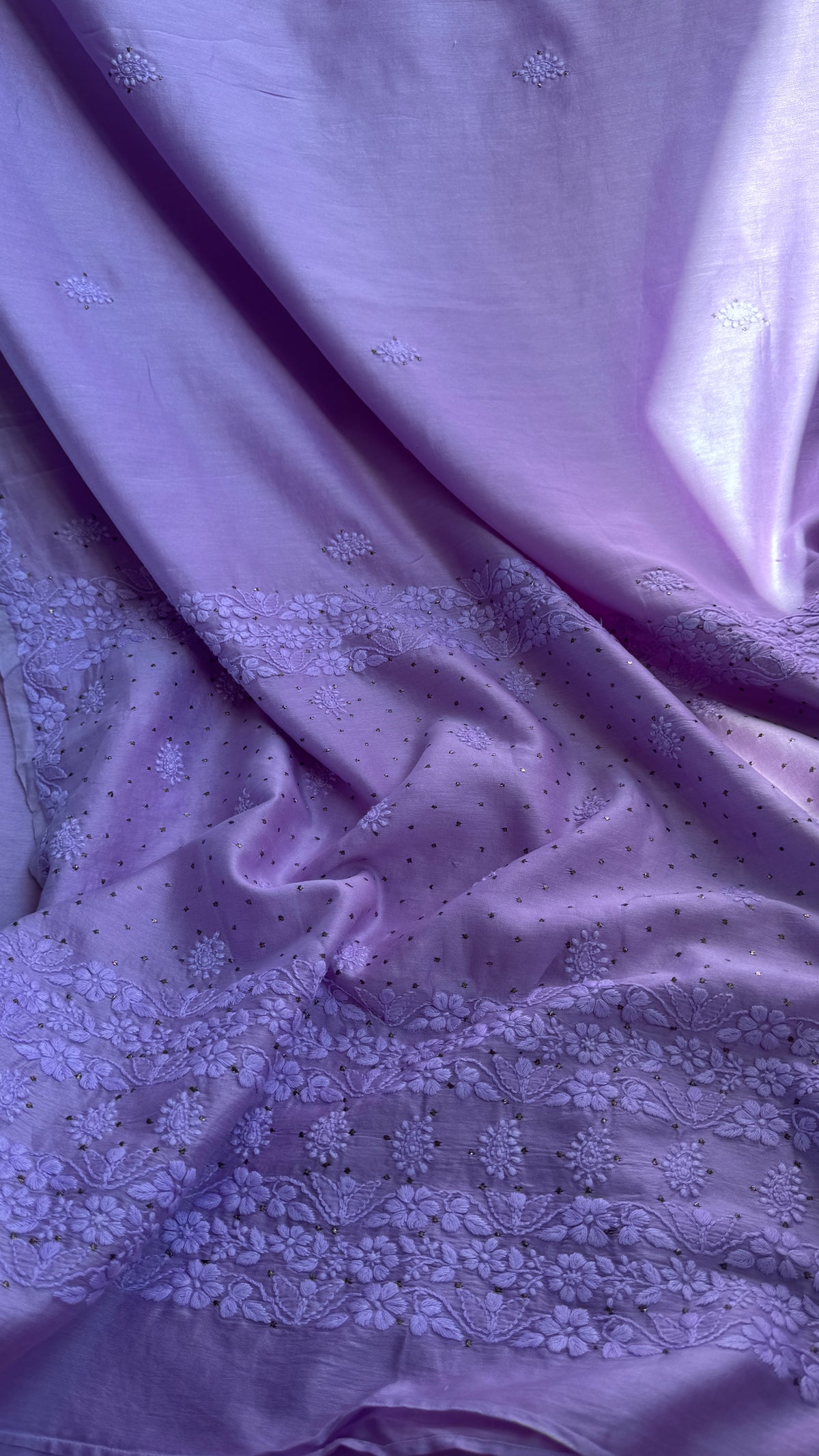 Pure Chanderi Chikankari saree in Lilac
