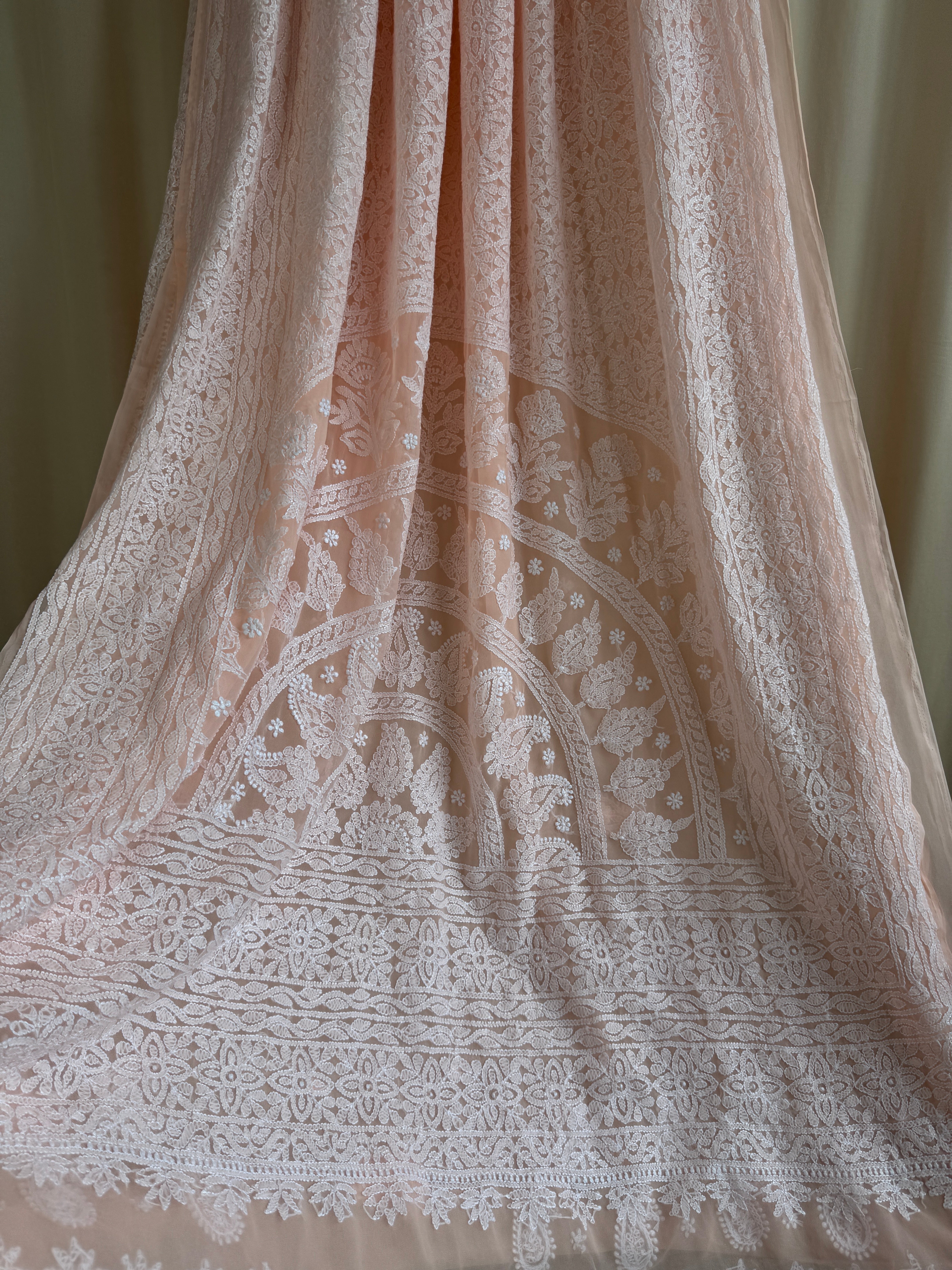 Georgette Chikankari saree in Peach