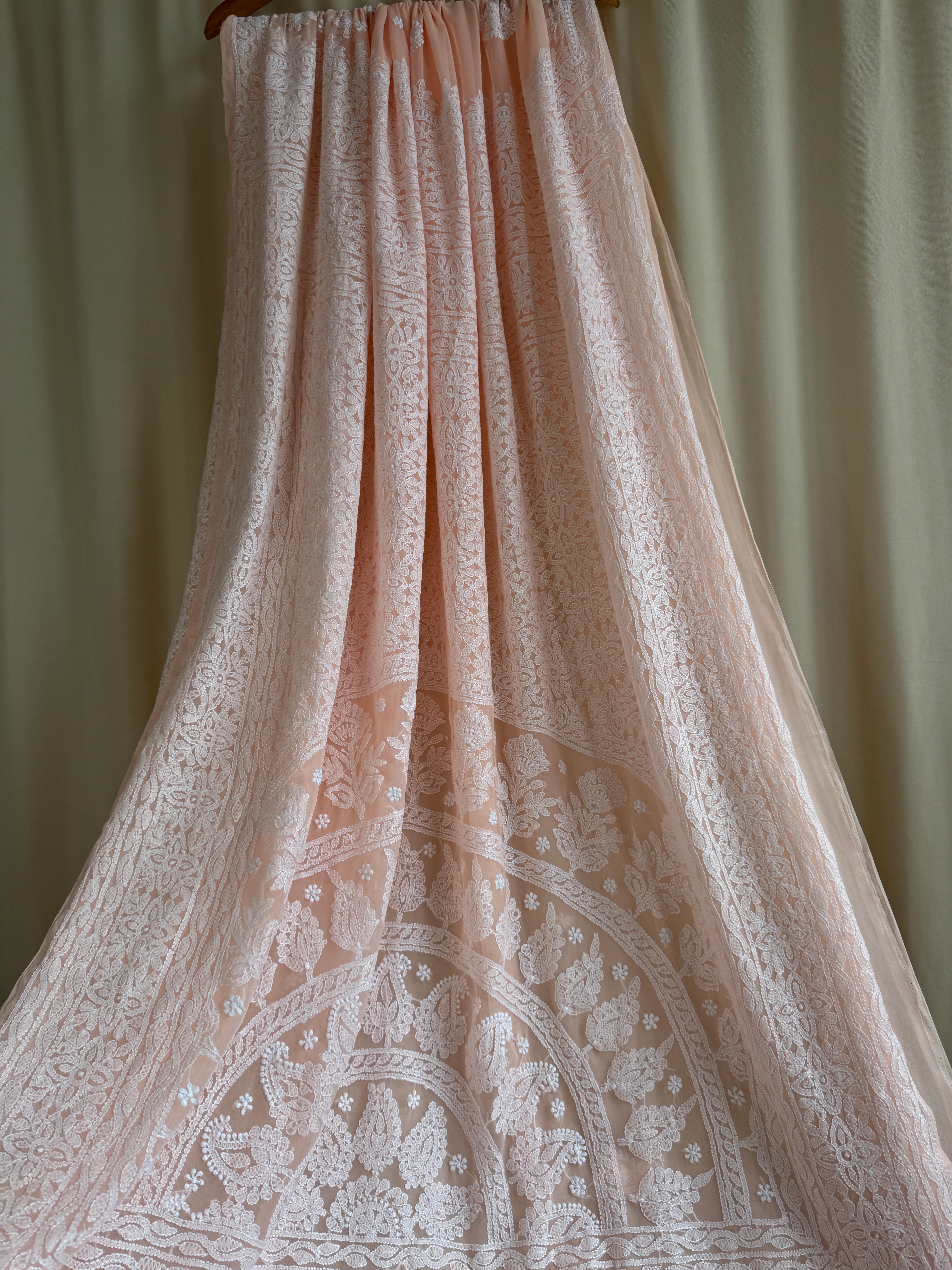 Georgette Chikankari saree in Peach