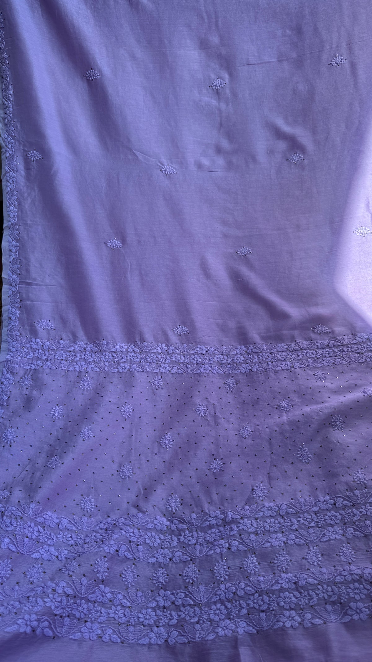 Pure Chanderi Chikankari saree in Lilac