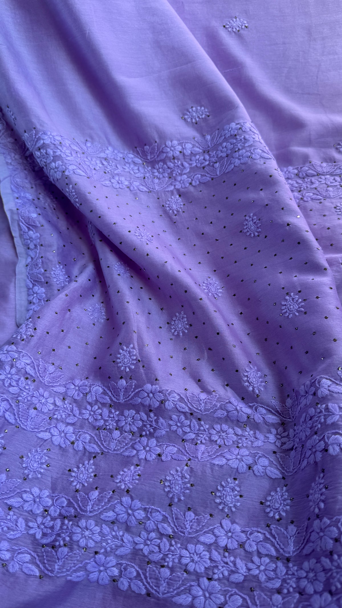 Pure Chanderi Chikankari saree in Lilac