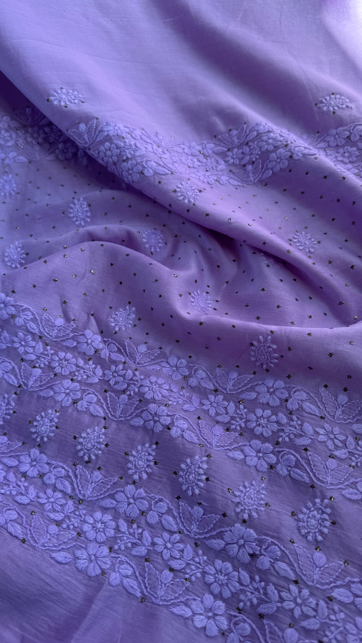 Pure Chanderi Chikankari saree in Lilac